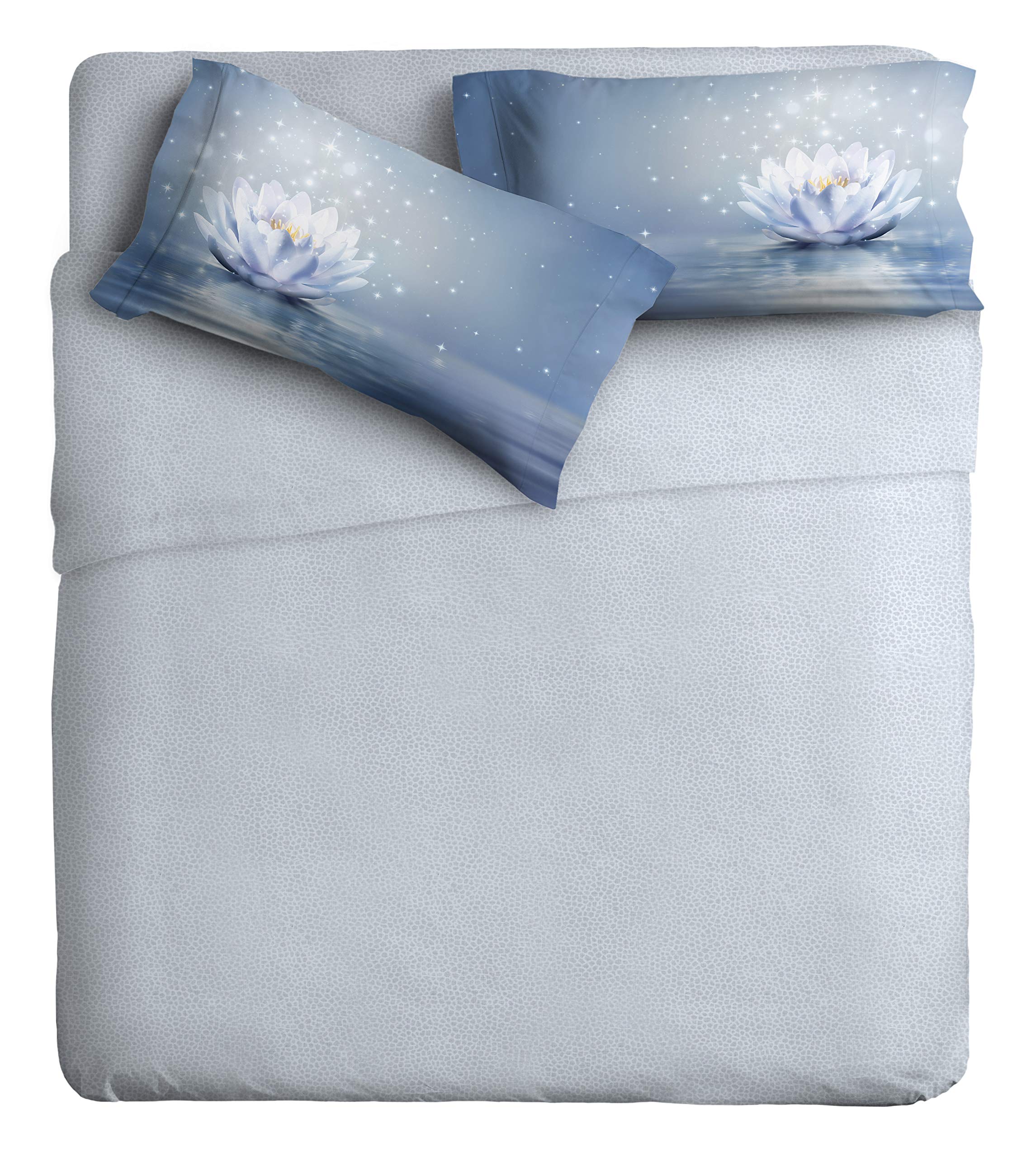 IPERSAN Fine-Art Digital Print 100% Cotton Sheet Set, Lotus Flower, Queen-Size Bed