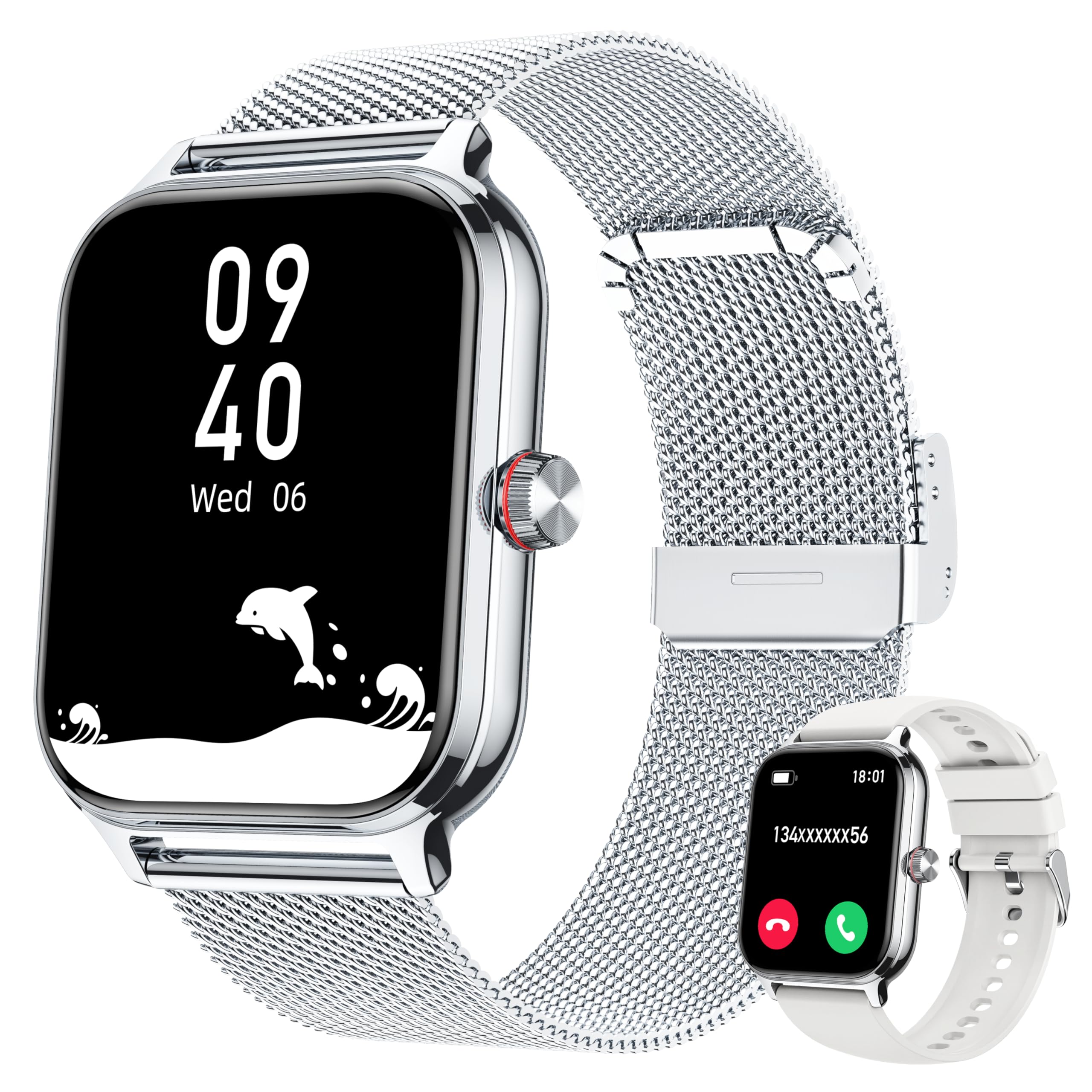 LODIMEKE Reloj Inteligente Mujer Hombre Llamada Presión Arterial Frecuencia Cardíaca Sueño, 1.96'' AI Smartwatch Deportivo 100+ Deportes, IP67 Podómetro Alarma Calculadora Clima iOS Android