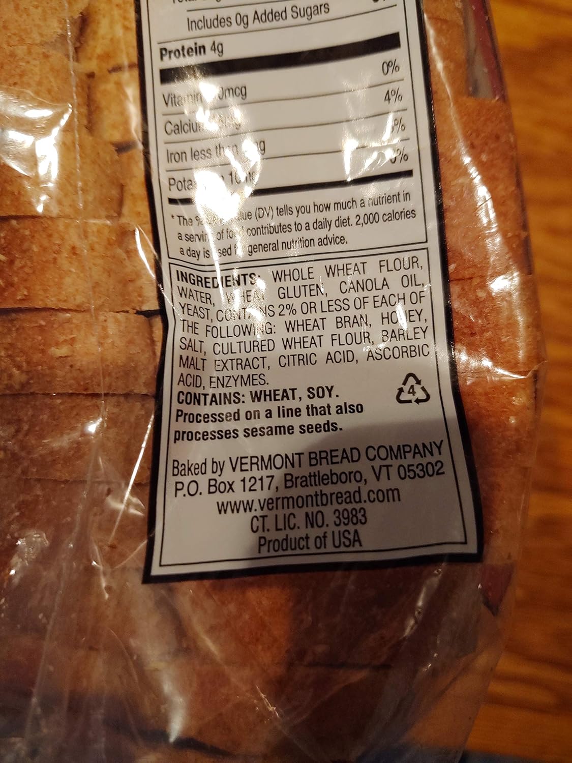 Vermont Bread Soft Whole Wheat, 24 oz