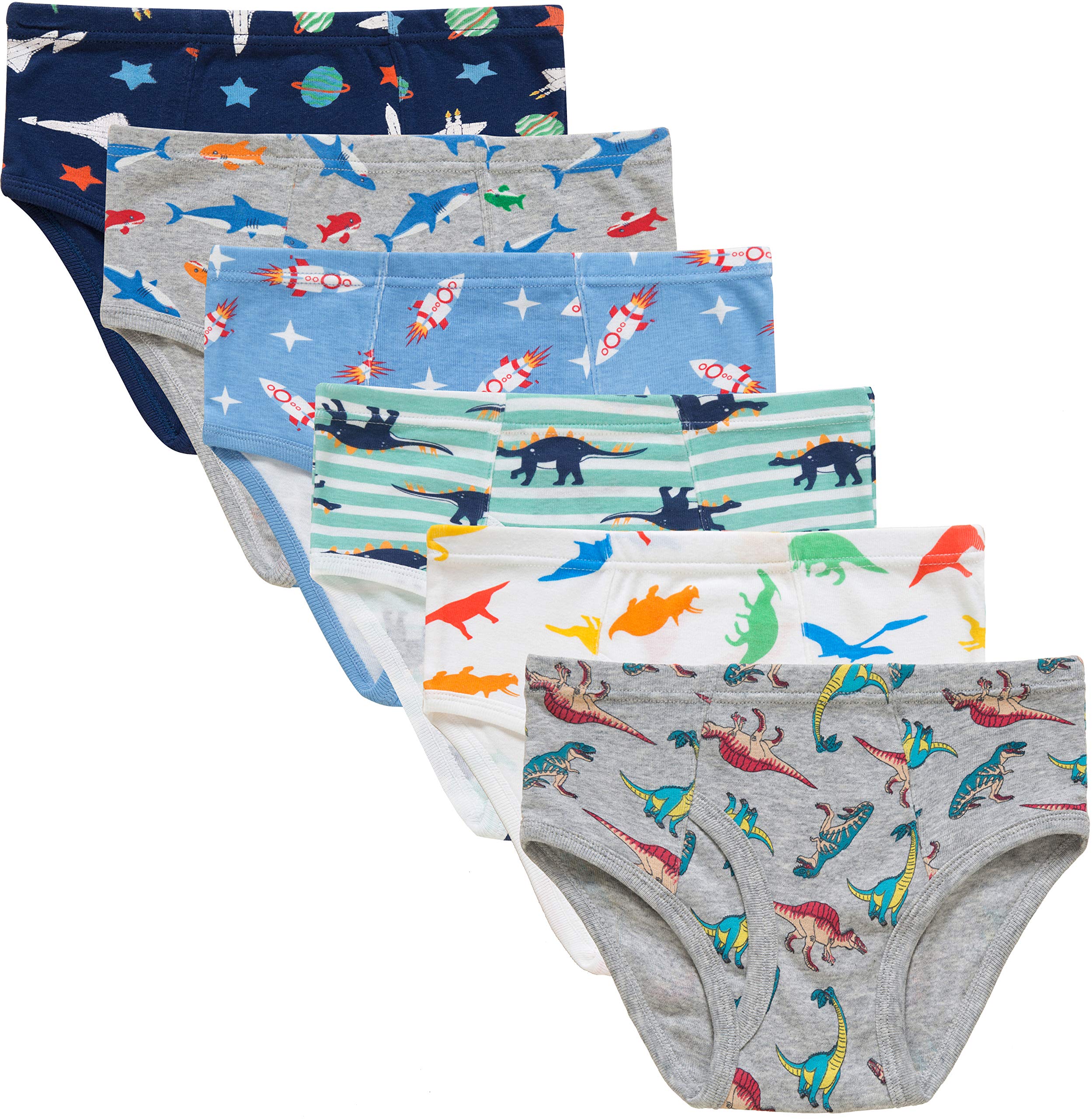 Slenily Little Boys Sharks Briefs Toddler Kids Truck Cars Underwear Soft Cotton Airplane Undies Pack of 6