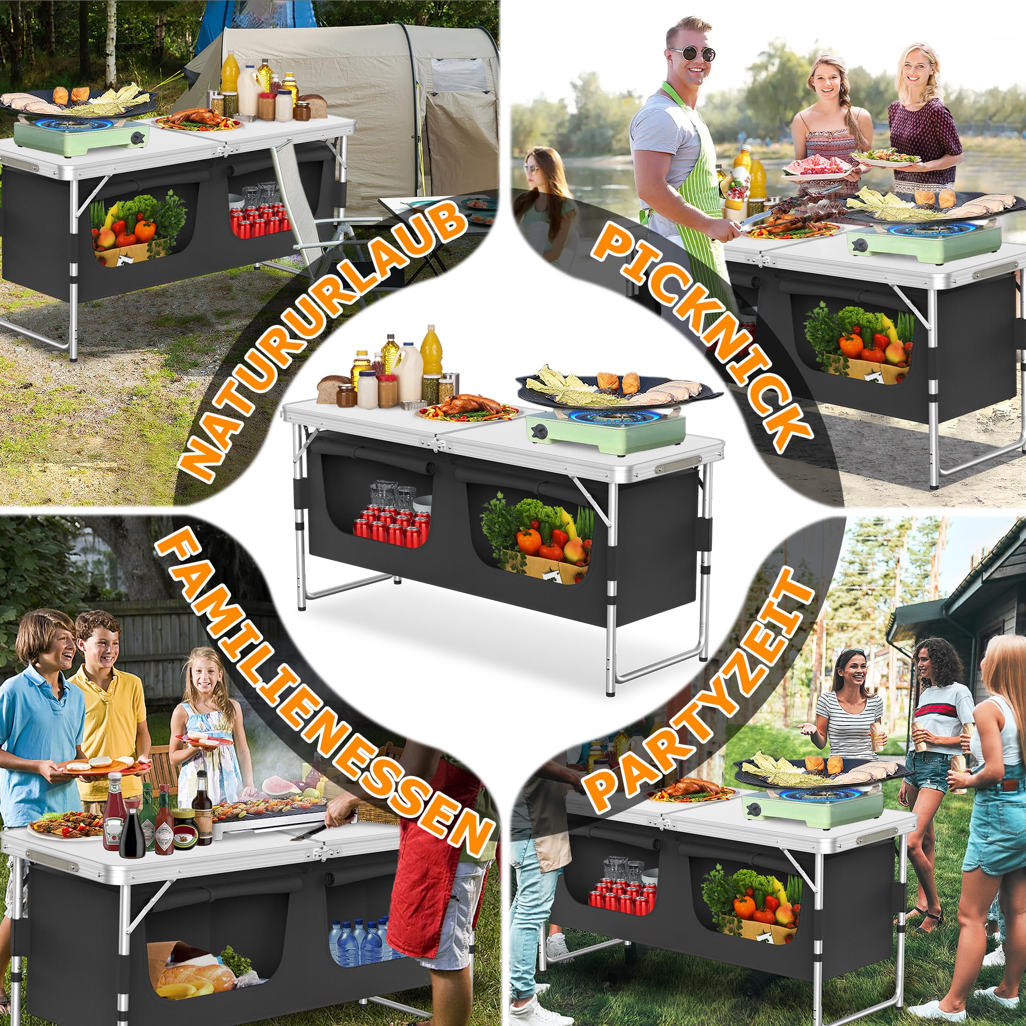 YRHome Campingküche Outdoor Camping Küche Campingschrank Reiseküche mit Aluminiumgestell Tragetasche Küchenbox Faltschrank Zeltschrank Stoffschrank faltbar Windschutz Modelle wählbar