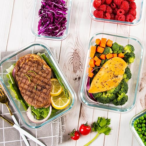 Miniatura 6 de Paquete de 10 recipientes de vidrio para almacenamiento de alimentos con tapas herméticas, ideales para preparación de comidas, almuerzos, aptos