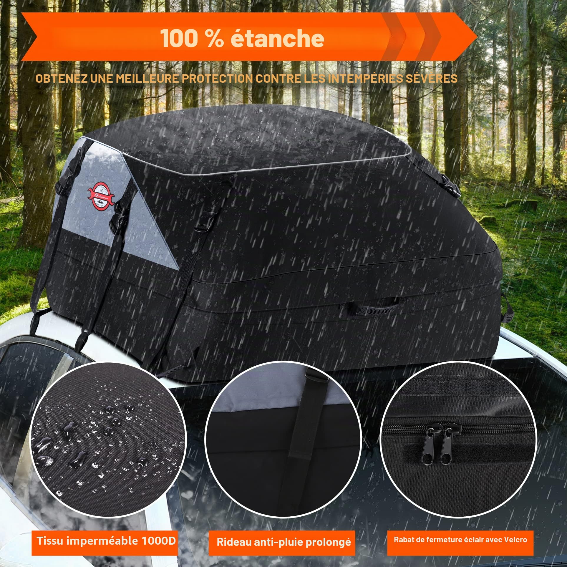 Sailnovo Sac de Toit de Voiture pour Voyage, Coffre de Toit Souple Pliable 580 L/20 Cubes pour Voitures avec/sans Barres de Toit, Rangement sur Le Toit avec 6+6 Sangles renforcées et Sac de Transport