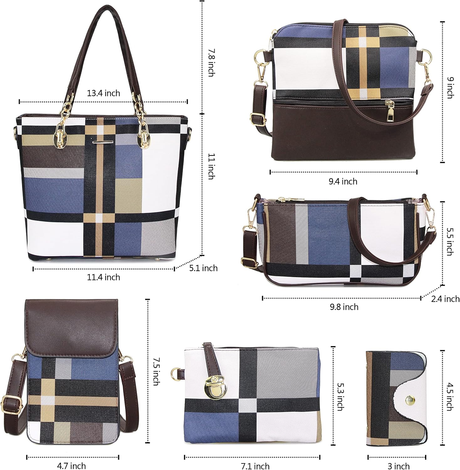 Purses and Handbags for Women Synthetic Leather Tote Crossbody Bags Satchel Purses Set 6pcs | Set, 6pcs, Set, 6pcs - Image 3