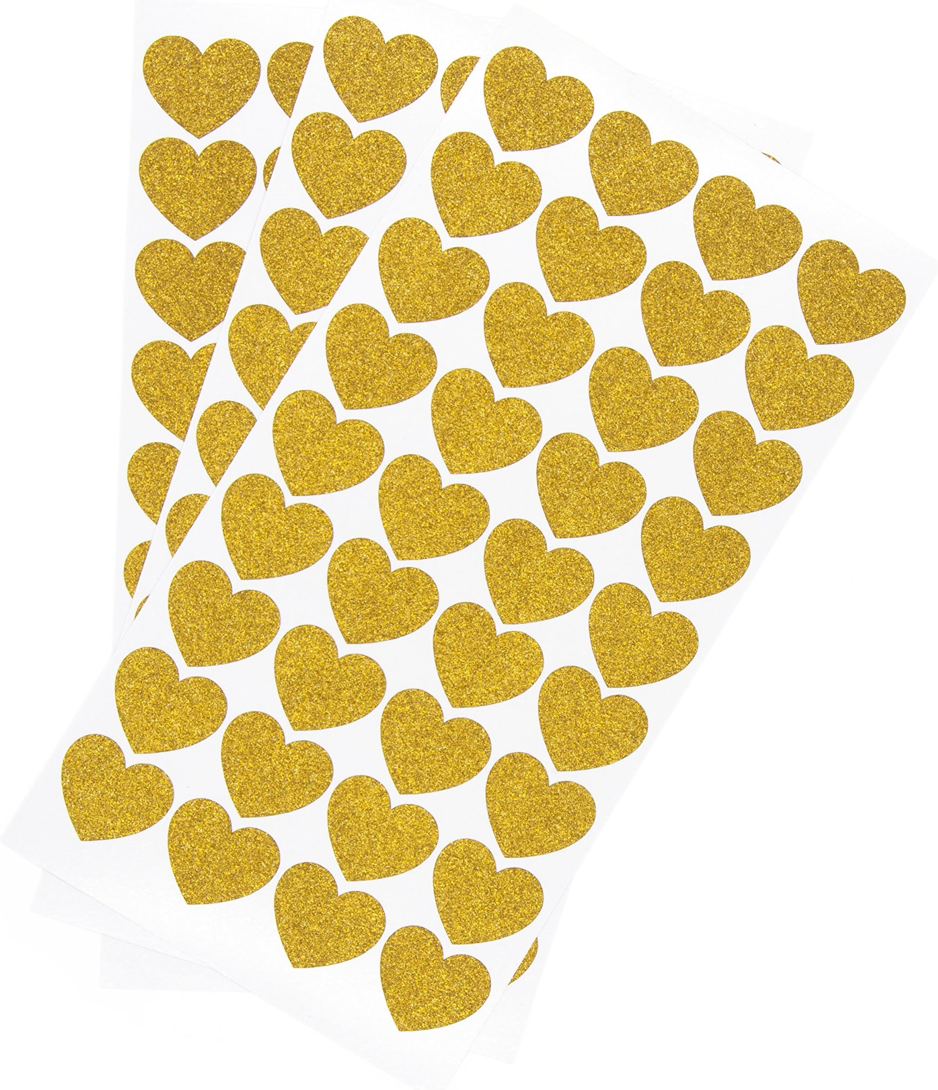 99 Gold Heart Stickers with Glitter Sparkle Finish – 2.5cm Wide Valentine Hearts – 99 Sticker Pack