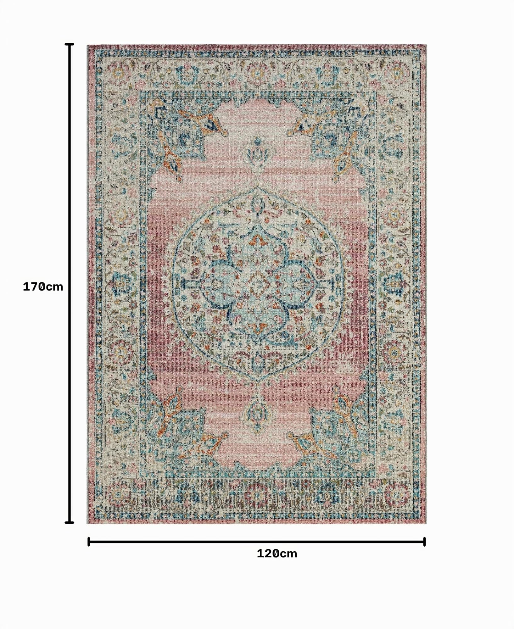 the carpet Palma - Versátil, Interior y Exterior, diseño Moderno, Sala de Estar, Resistente a la Intemperie y a los Rayos UV, Duradera, fácil de Limpiar, balcón, Invernadero, Rosa, 120 x 170 cm