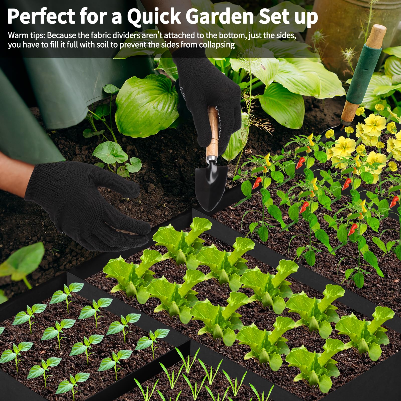 Juego de macetas de jardín, bolsa de cultivo de tela de 6 x 3 x 1 pies, 128 galones, cama elevada de 2 x 1 pies, herramientas de jardín con guantes