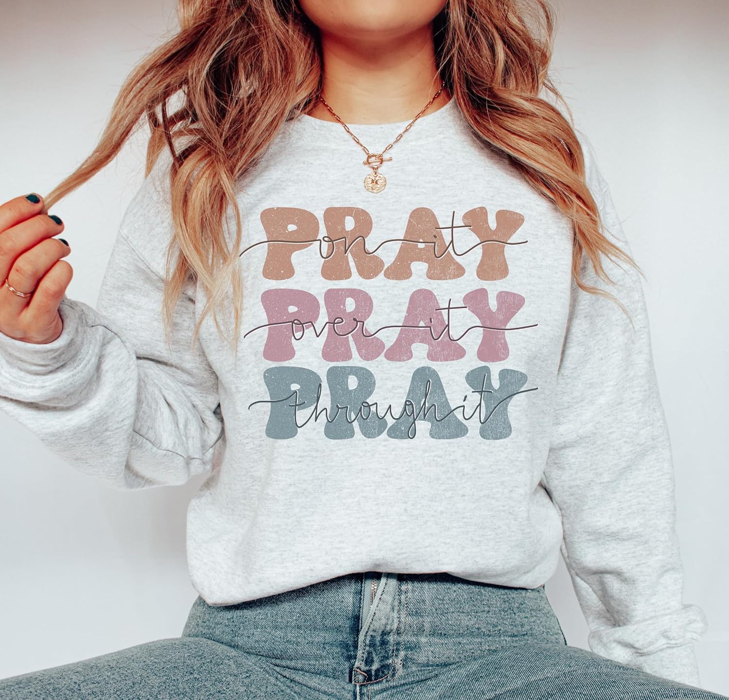 Pray Sweatshirt, Religious Sweatshirt for Women, Christian Apparel, Retro Church Sweatshirt - Image 2