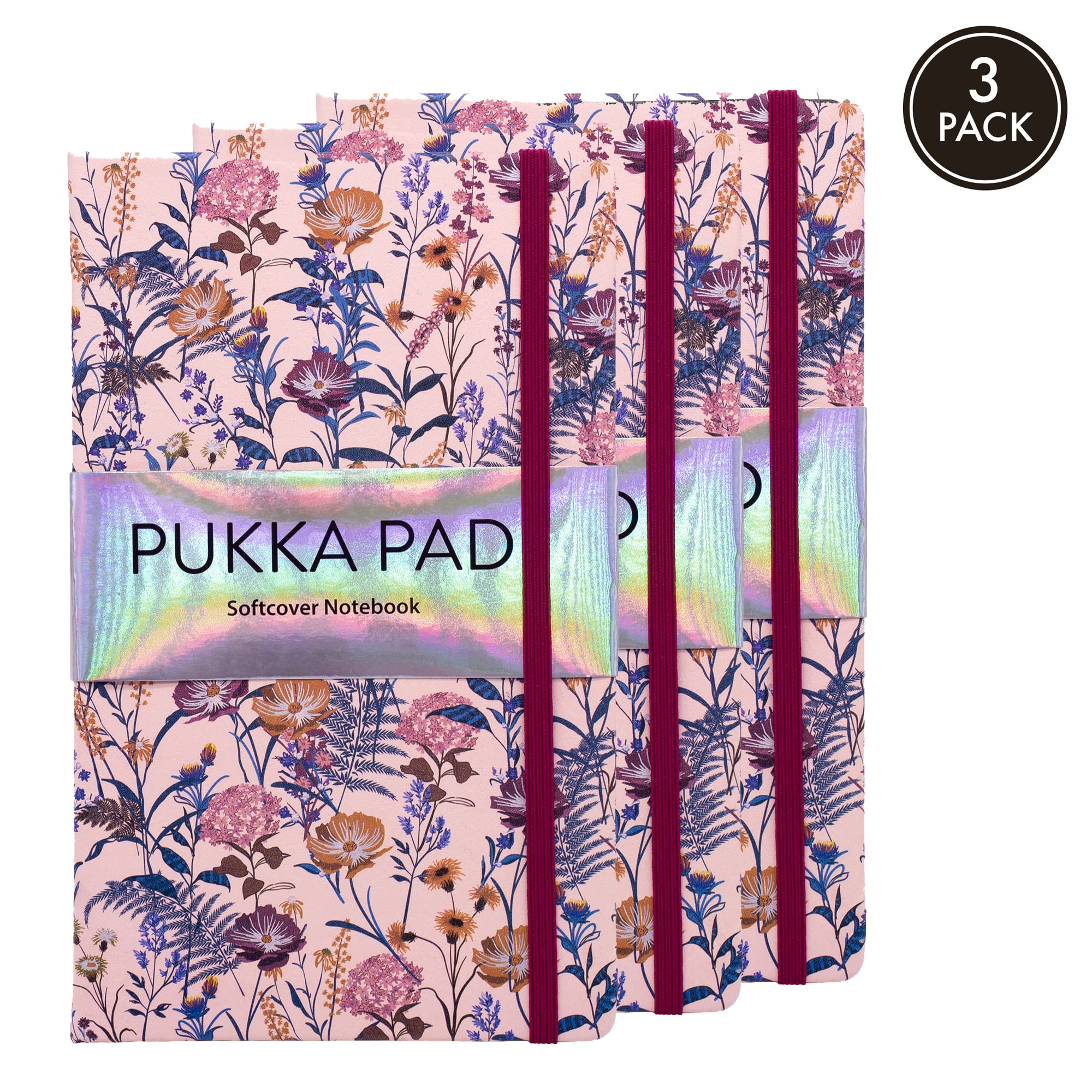 Pukka Pad, Bloom A5 Soft Cover Notizbuch - Casebound Journal Notizblock- 192 Seiten 8mm linierter 90GSM Papier - Hardcover Notizblock mit Aufbewahrungstaschen, 21 x 13cm - Blumenmustern, Creme