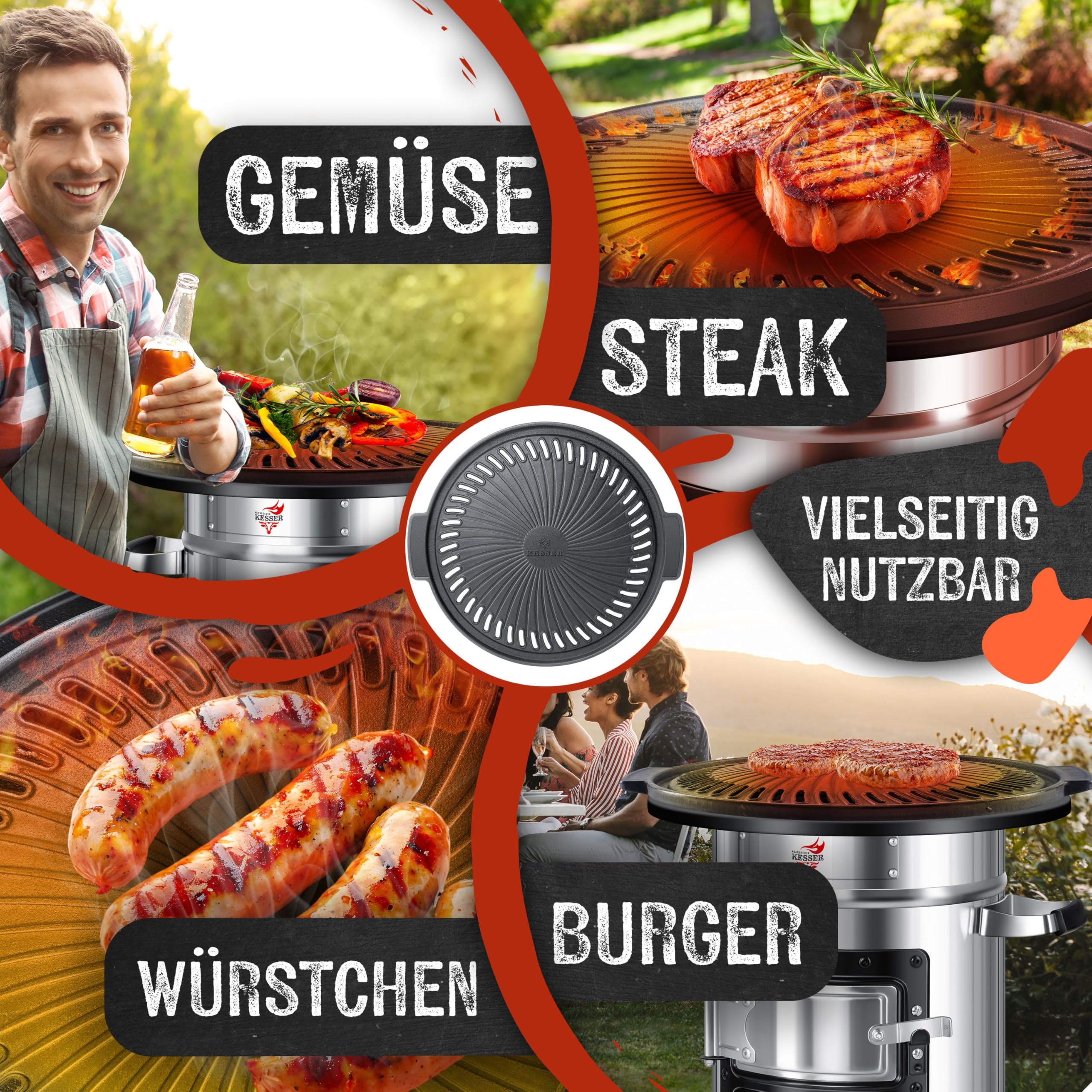 KESSER® Placa de cocción para estufa de cohetes, horno holandés, barbacoa, cohete, estufa de leña, hornillo de camping, barbacoa de camping