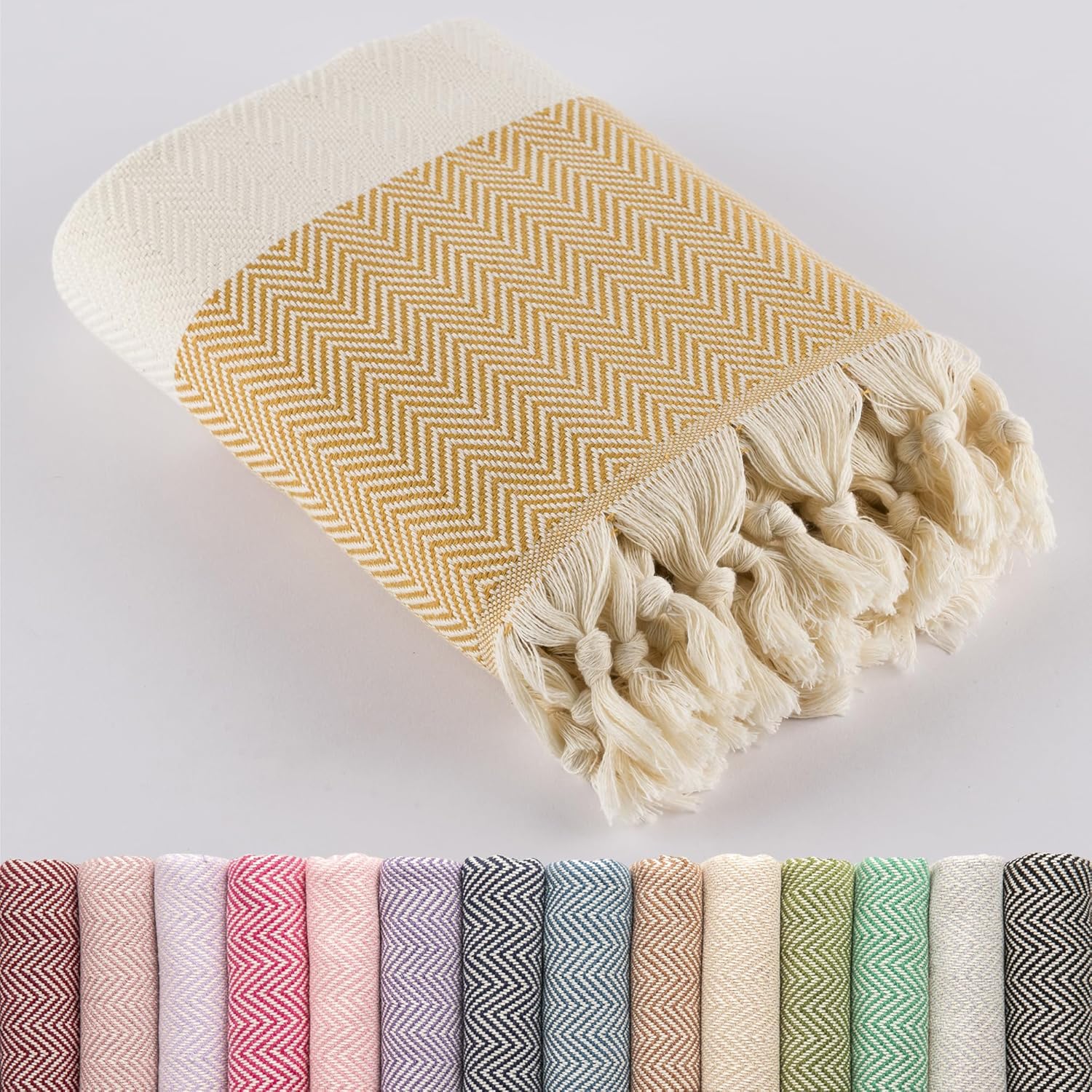 LUCIDUS Turkish Beach Towel – 100% Turkish Cotton, Quick Dry & Sand Free, 40″x70″, Lightweight for Travel, Bath, Yoga & Camping – (Golden Mustard)