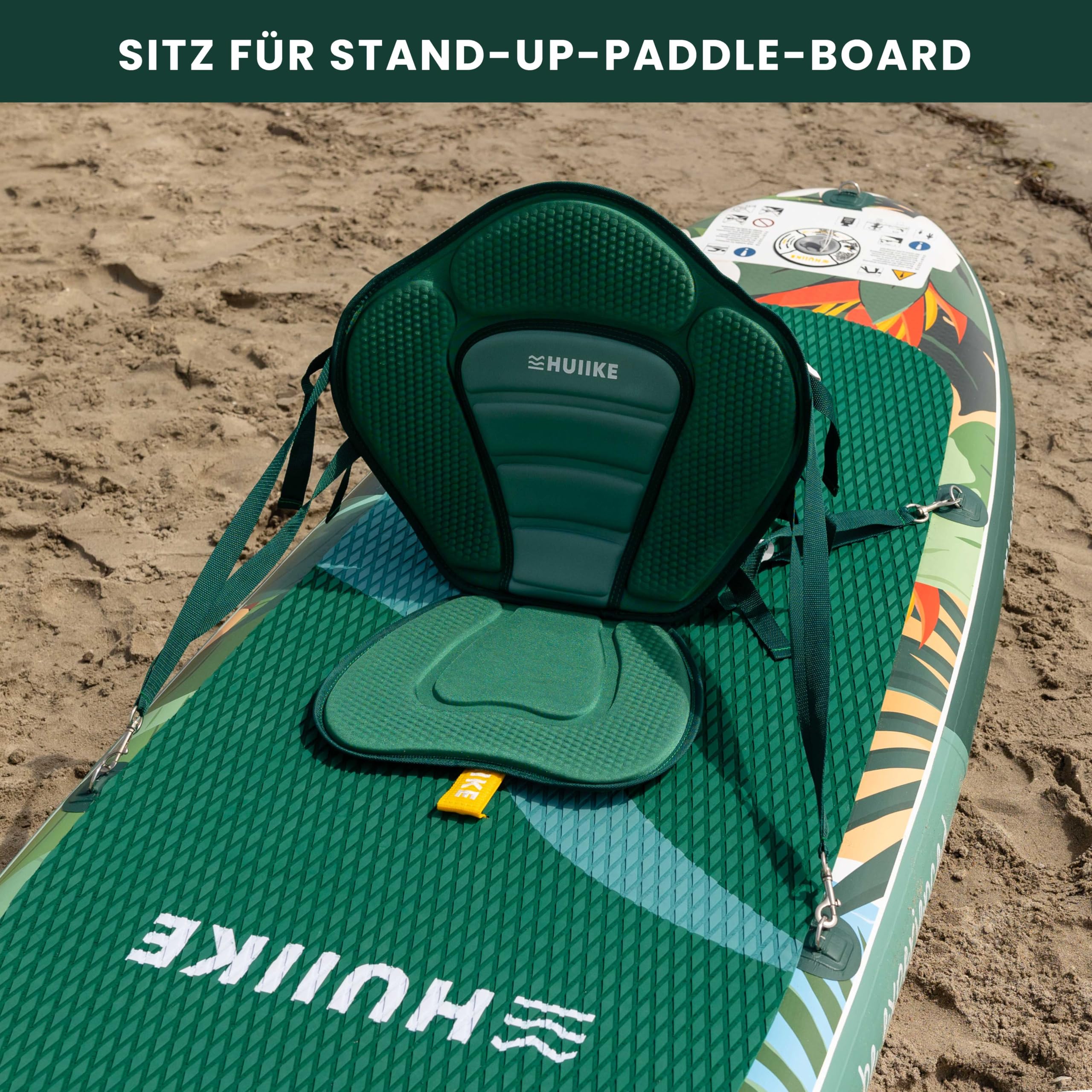 Sup Sitz für Stand Up Paddle Kayak mit 4 Verstellbare Riemen - HUIIKE | Sup Sitz Nachrüsten und Rückentasche, Stand Up Paddle Zubehör, Kajaksitz Standup Paddleboard Aufblasbar und Kanu mit Rückenlehne