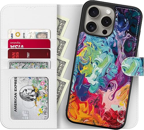 Miniatura 37 de Funda tipo cartera para iPhone 14 Pro Max, funda desmontable con tapa y bloqueo RFID, 4 ranuras para tarjetas, funda de piel sintética de alta