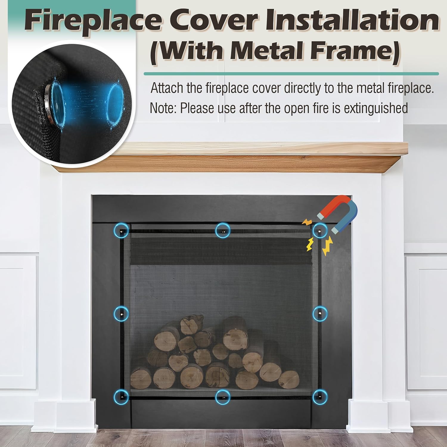 MyLifeUNIT Magnetic Fireplace Cover, 36" x 30" Mesh Fireplace Cover for Living Room Bundle