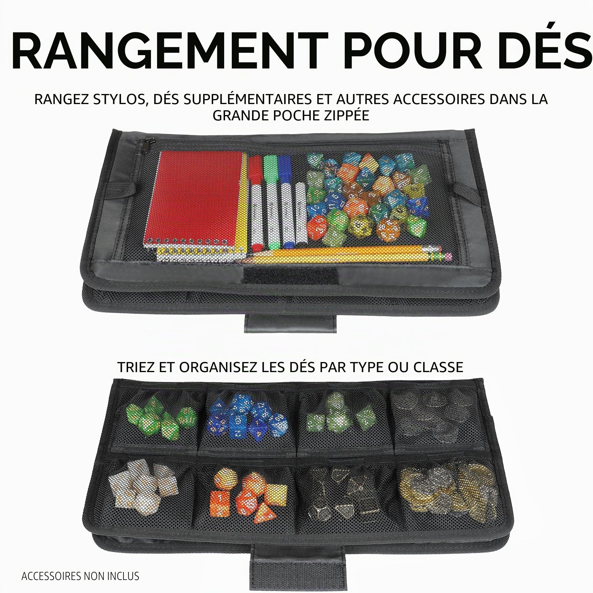 ENHANCE Tabletop Community DND Dice Rolling Tray - Porte-dés et Stockage pour jusqu'à 500 dés RPG avec Conception de Protection Robuste, intérieur Doux et Poches de Rangement (capacité de 500 dés)
