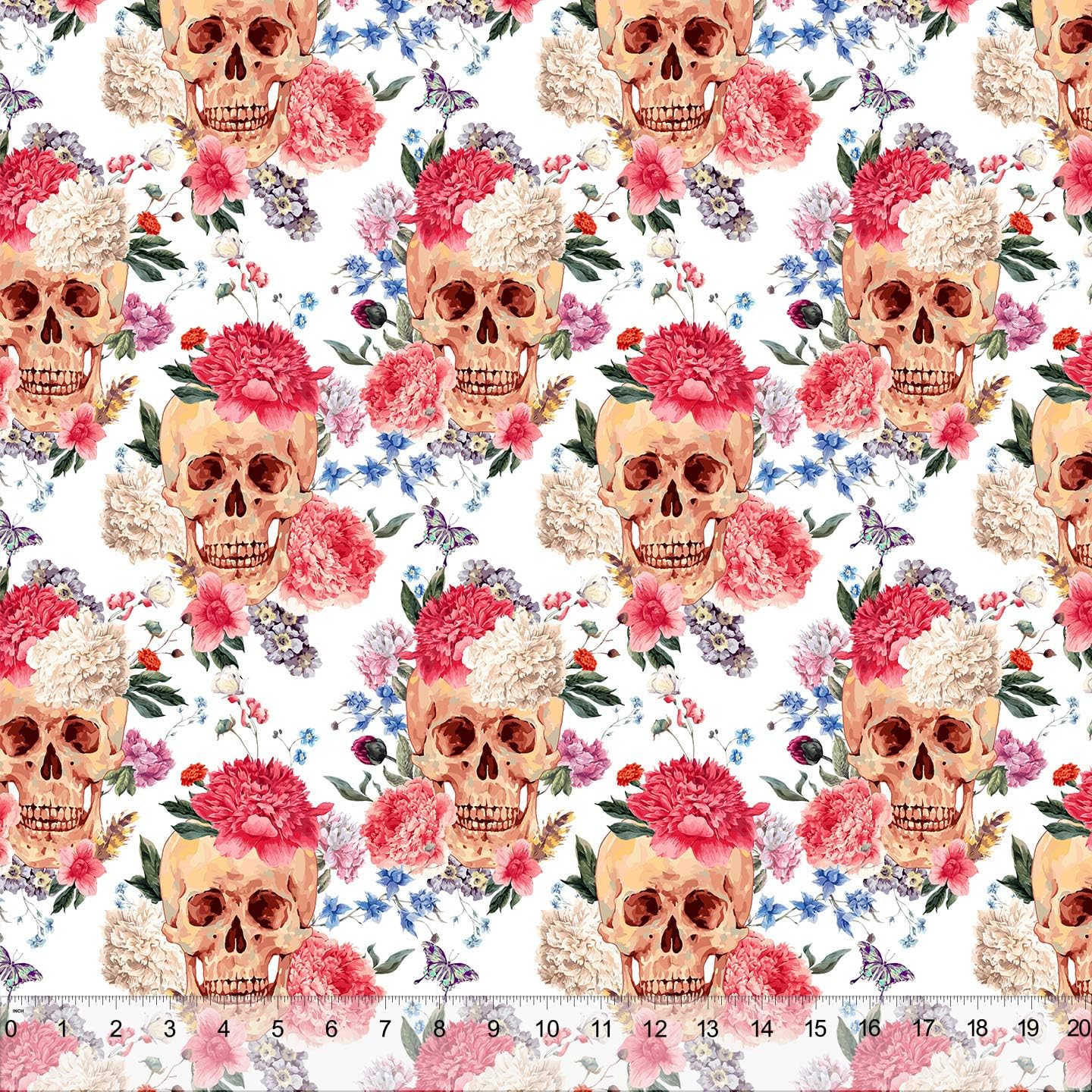 Spring Designs Fabric 60" Wide Sold by The Yard - 100% Signature Polyester - Pre-Cut Square Craft Fabric for DIY, Patchwork, Sewing, Quilting, Scrapbooking & Upholstery (Flowering Skulls)