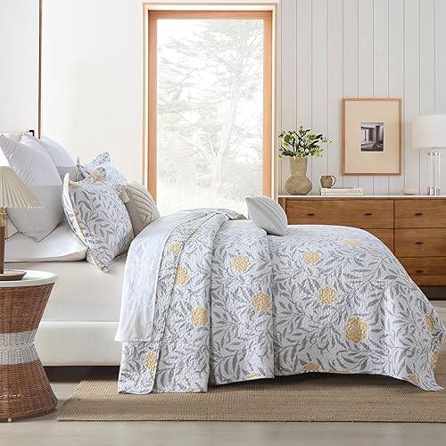 Miniatura 3 de Homzard Juego de edredón Queen para cama, edredones 100% algodón tamaño Queen, colchas amarillas, grises y blancas (90 x 98 pulgadas) con 2 fundas