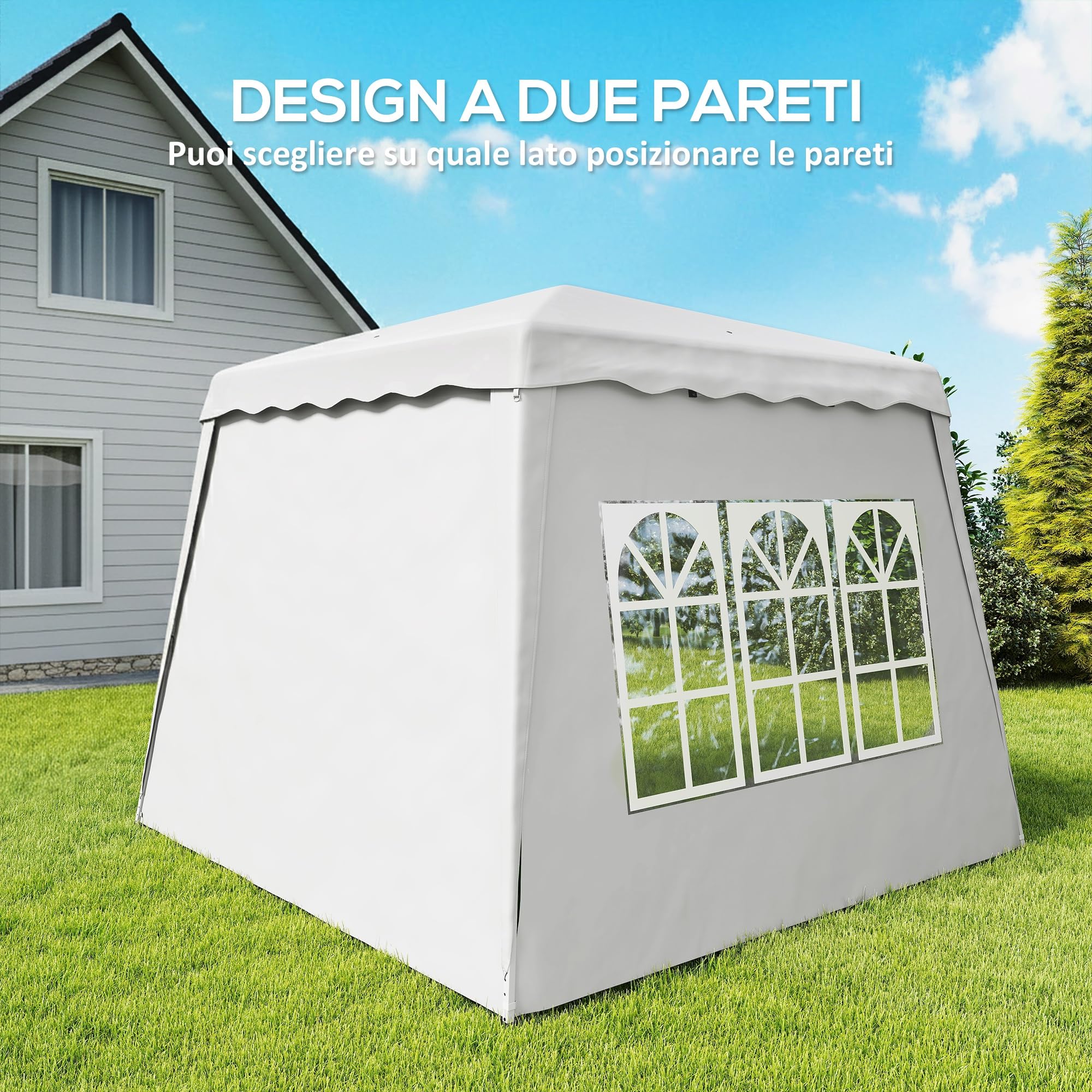 Outsunny Gazebo Pieghevole 2.4x2.4 m Pop Up Altezza Regolabile Bianco | 3 Livelli, Borsa da Trasporto, Gazebo da Esterno, Acciaio e Oxford, UV50+, per Giardino, Feste