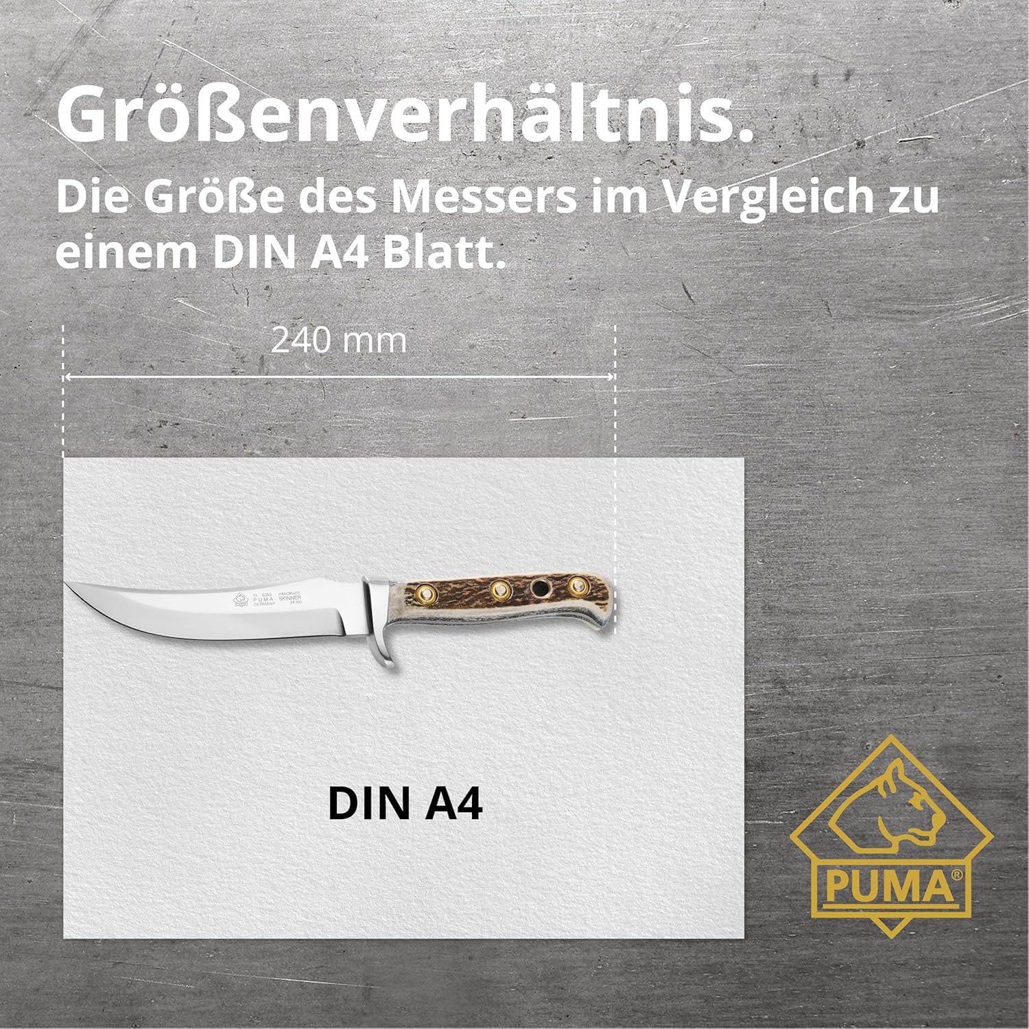 PUMA – Skinner Hunting Knife – The Classic Skinning Knife – Handmade in Solingen, Germany – Genuine Stag Handle – 5.1” Blade, 9.4” Overall Length – Full Tang – Includes Premium Saddle Leather Sheath