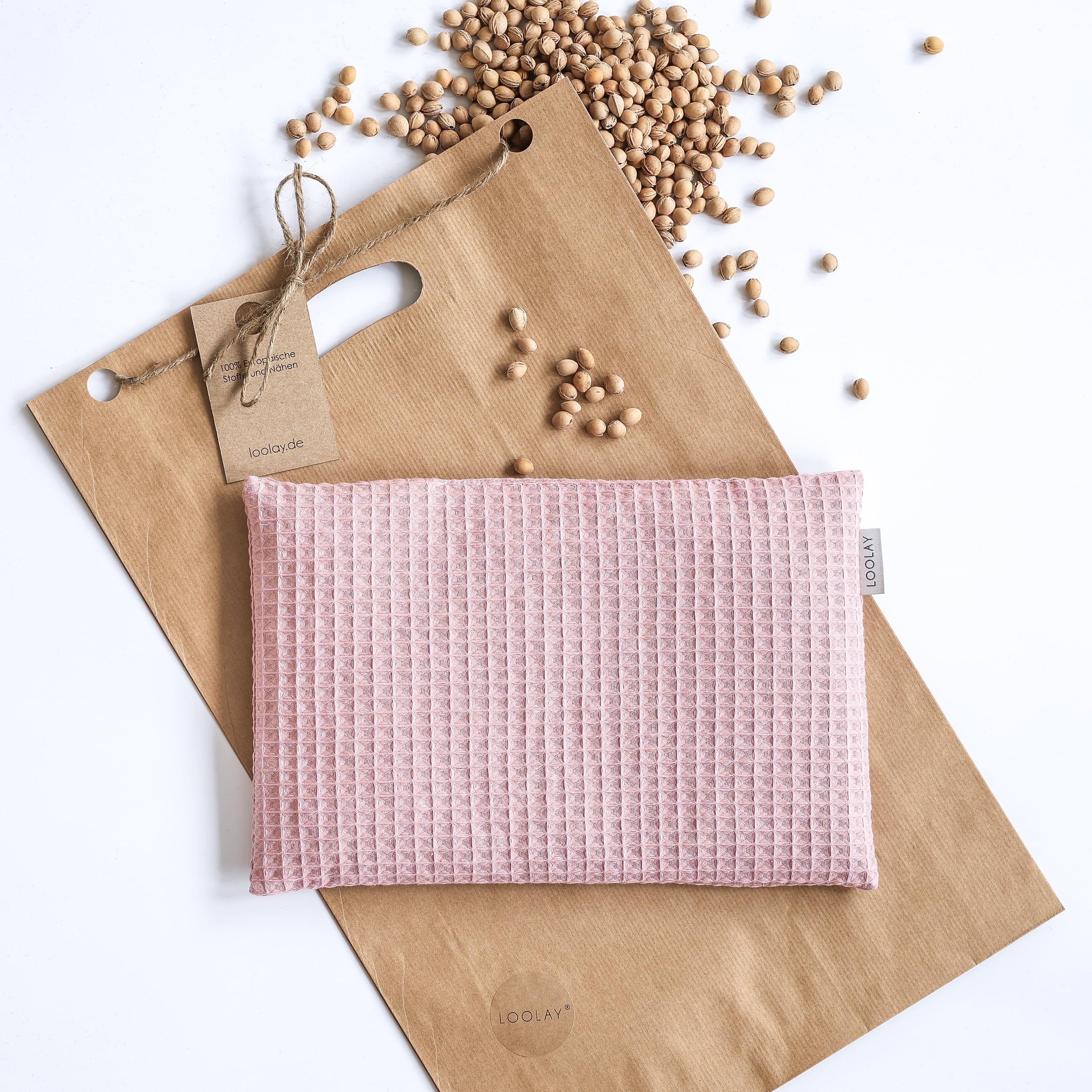 LOOLAY Kirschkernkissen Mikrowelle 20x30 cm – Wärmekissen Waffelpique Baumwolle – Kirschkern Kissen Ideal bei Muskelverspannungen oder Menstruationsbeschwerden (taupe beige)