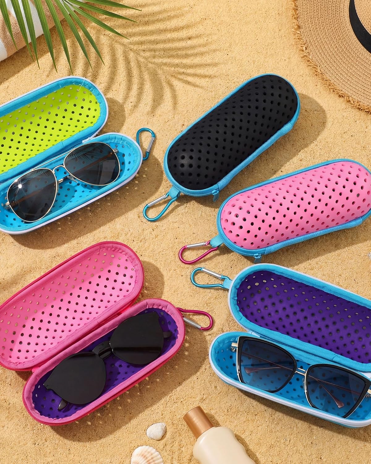 5 Pcs Swim Goggle Case for Swimming Goggles Portable Protective Case with Drain Hole Zipper Sunglasses Cases with Clip