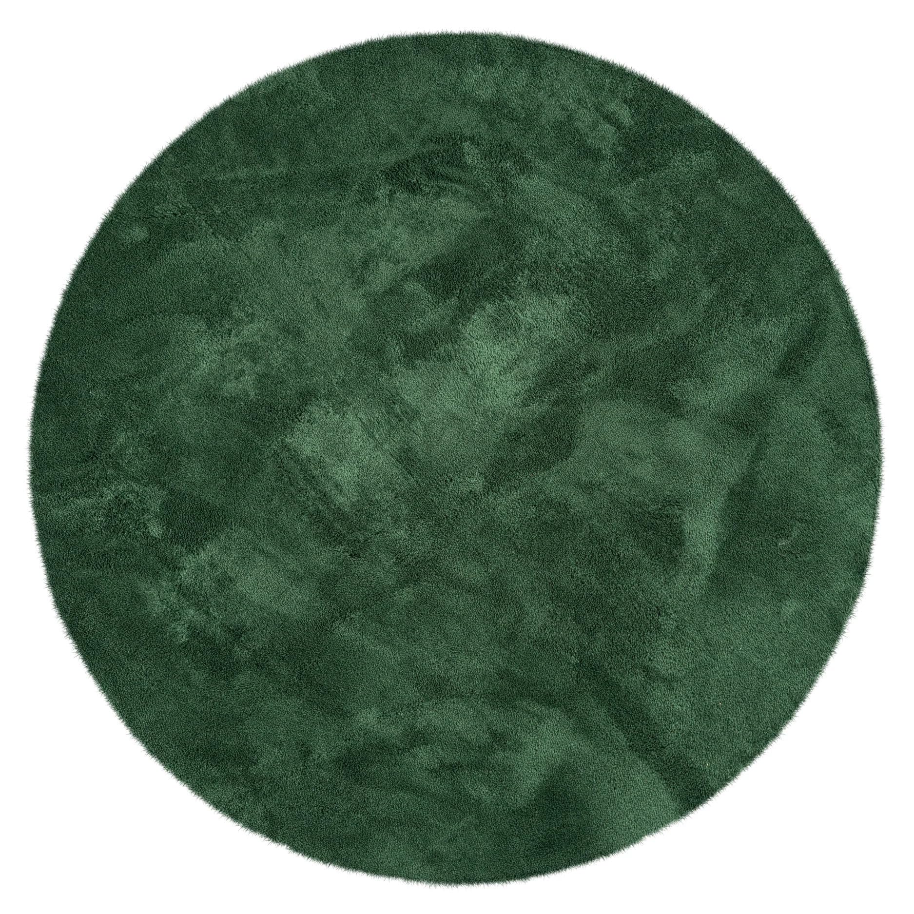 Tappeto rotondo Ø200 cm verde bottiglia Plush - in pelliccia sintetica a pelo corto - Soffice a pelo corto per soggiorno, camera da letto e cameretta