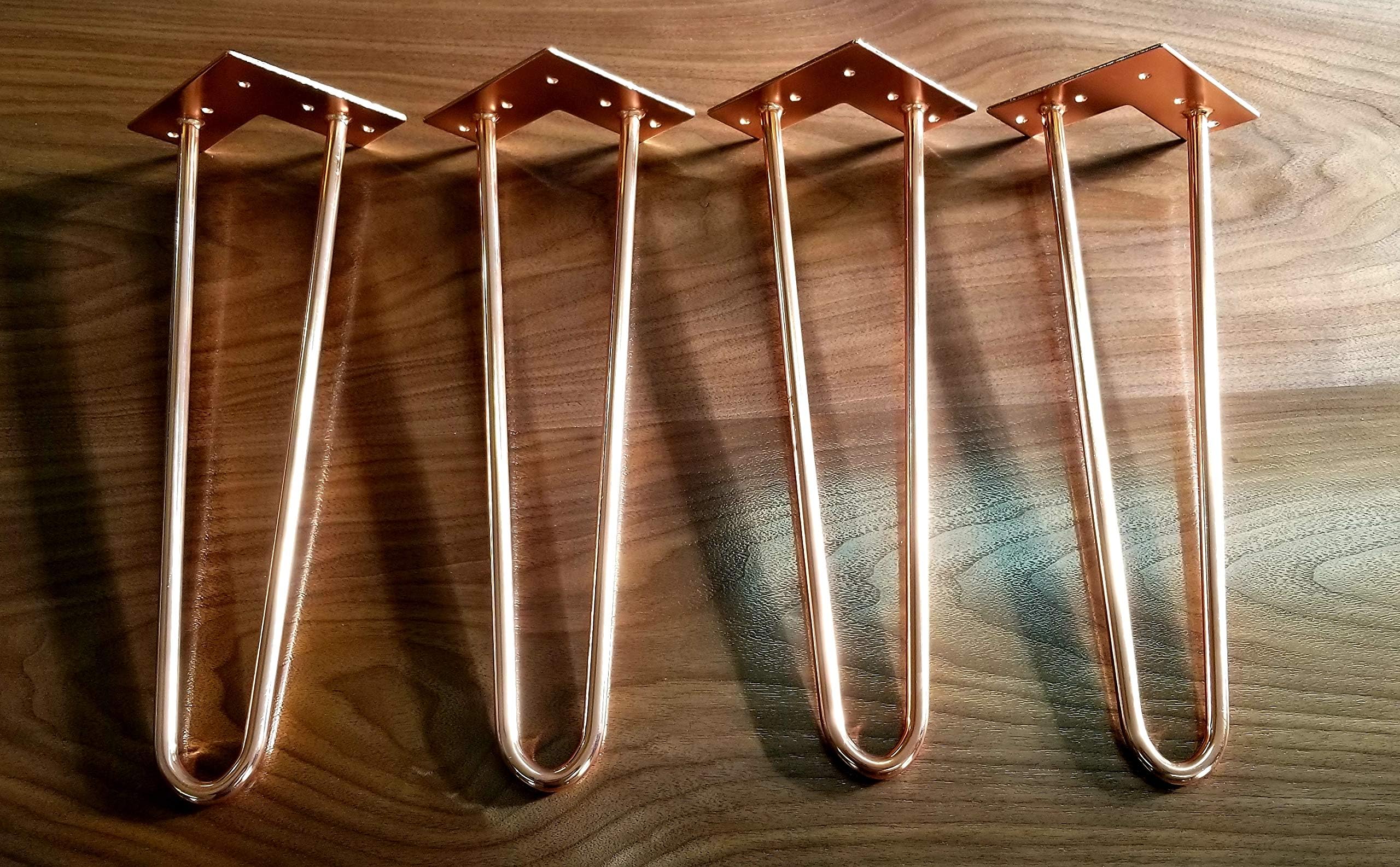 Copper Plated Hairpin Coffee Table Legs 16" (1/2" Thick) Set of 4