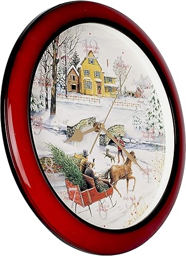 Vista 4 de JUSTIME Reloj de pared de caoba de 14 pulgadas con 12 villancicos de Navidad, elegancia atemporal Wsh Caoba