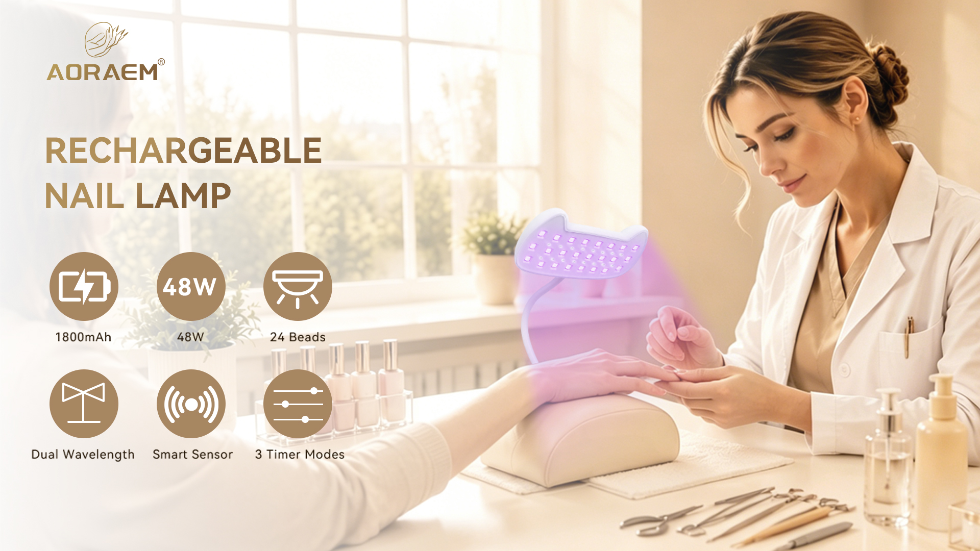 Image of AORAEM UV Nail Lamp, Flash Cure Nail Lamp for Gel Polish with 5 Timer Modes