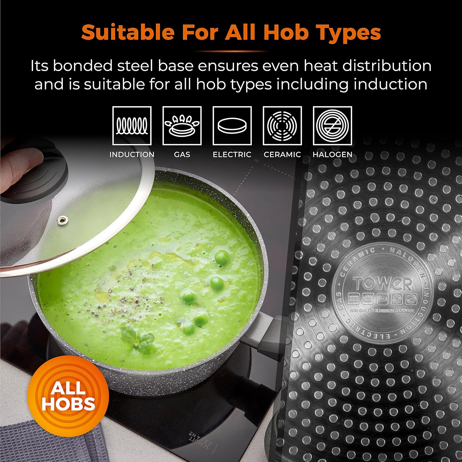 Tower Cerastone Saucepan with Easy Clean Non-Stick Ceramic Coating, 18 cm, Graphite