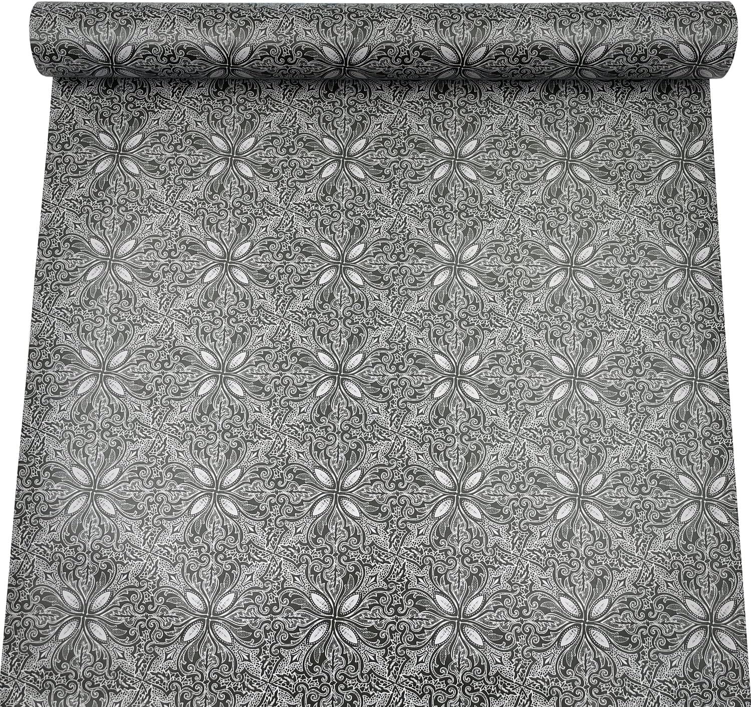 32.8ft Roll Black and White Petal Shelf Liner Peel and Stick Countertop Shelving Paper Wallpaper Cabinet Chest Vinyl Film (L-393.7x17.7 Inch)