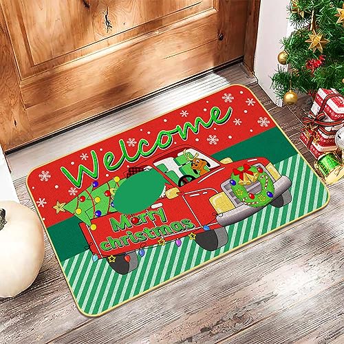 Miniatura 2 de Felpudo de Navidad de bienvenida de 17 x 29 pulgadas, tapete decorativo de entrada de goma antideslizante, tapete lavable de bienvenida de temporada