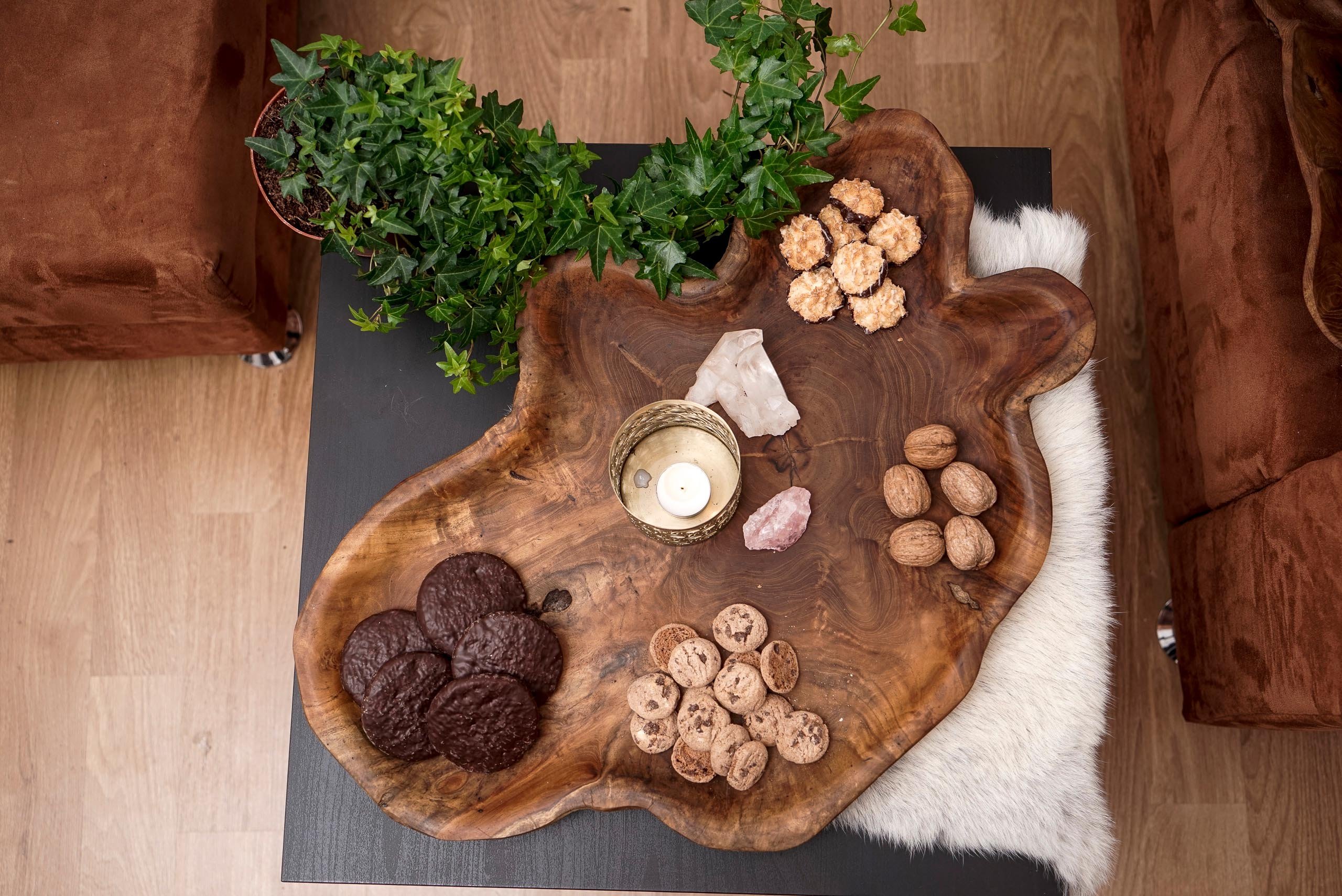 Windalf Große Servierplatte 56 cm Buffet Teakwurzel Holz