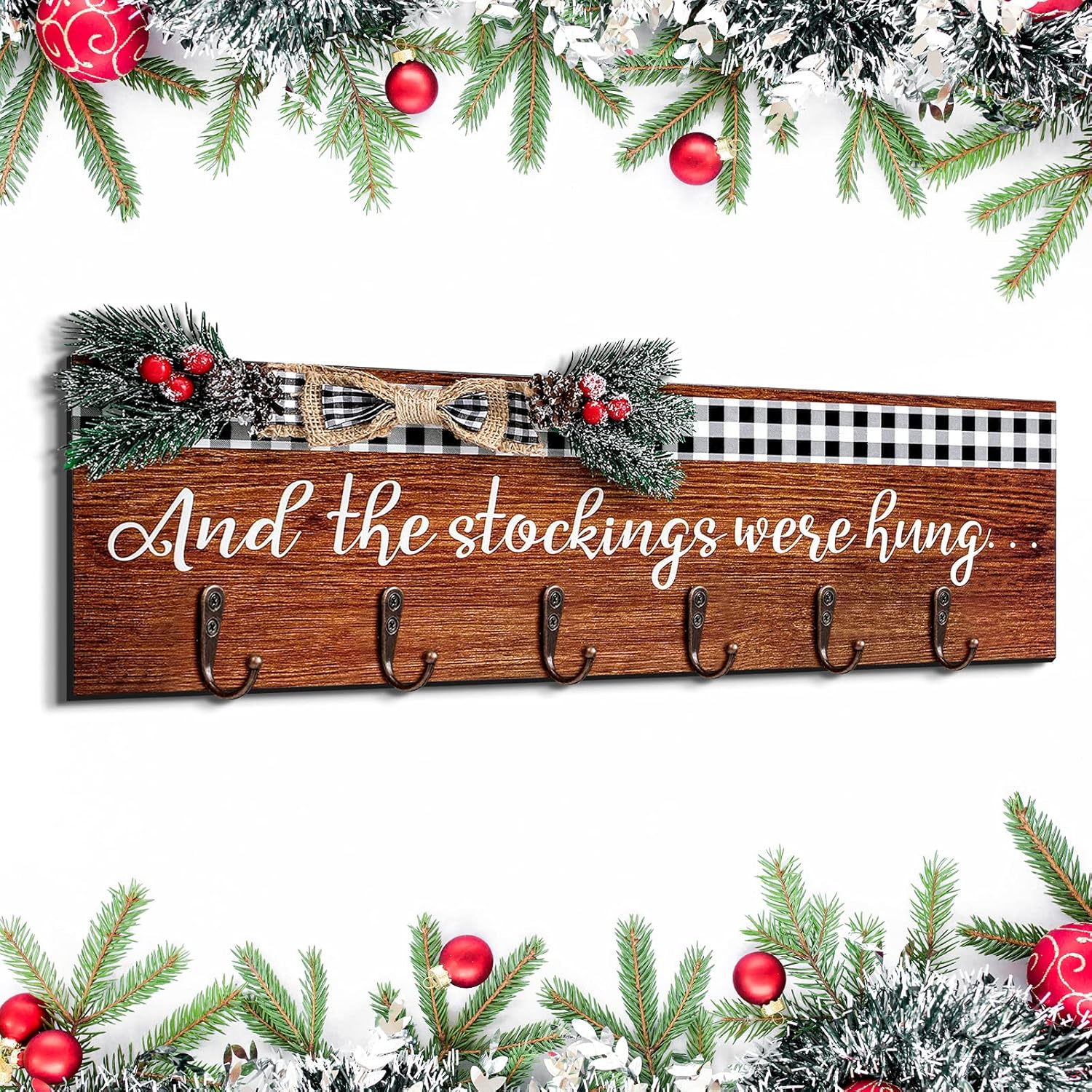 christmas stocking holder with 6 hangers the stockings were hung wooden sign xmas wall hanging sign wall mount hook holder decorative wood stocking hanger for mantle(retro style)