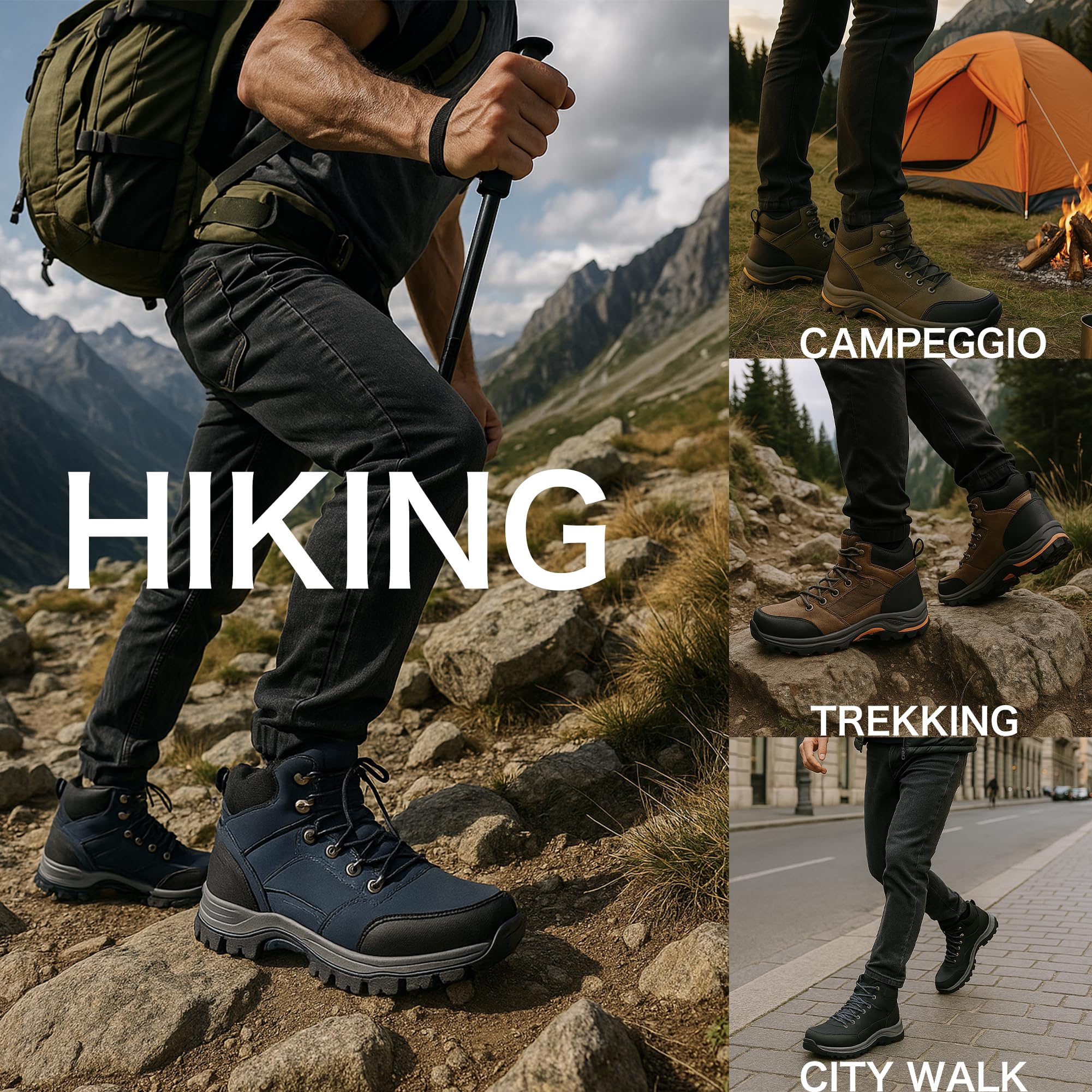 JOMIX Scarpe Trekking Uomo Invernali Antiscivolo Scarponcini da Montagna Hiking Outdoor Leggeri e Resistenti Scarpe Uomo Caviglia Alta per Escursionismo Campeggio e Casual