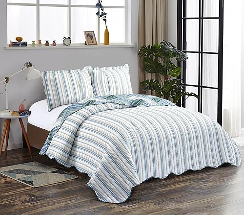 Miniatura 47 de Brilliant Sunshine Juego de edredón de 3 piezas con 2 fundas de almohada, colcha reversible suave y ligera, para todas las estaciones, Gris