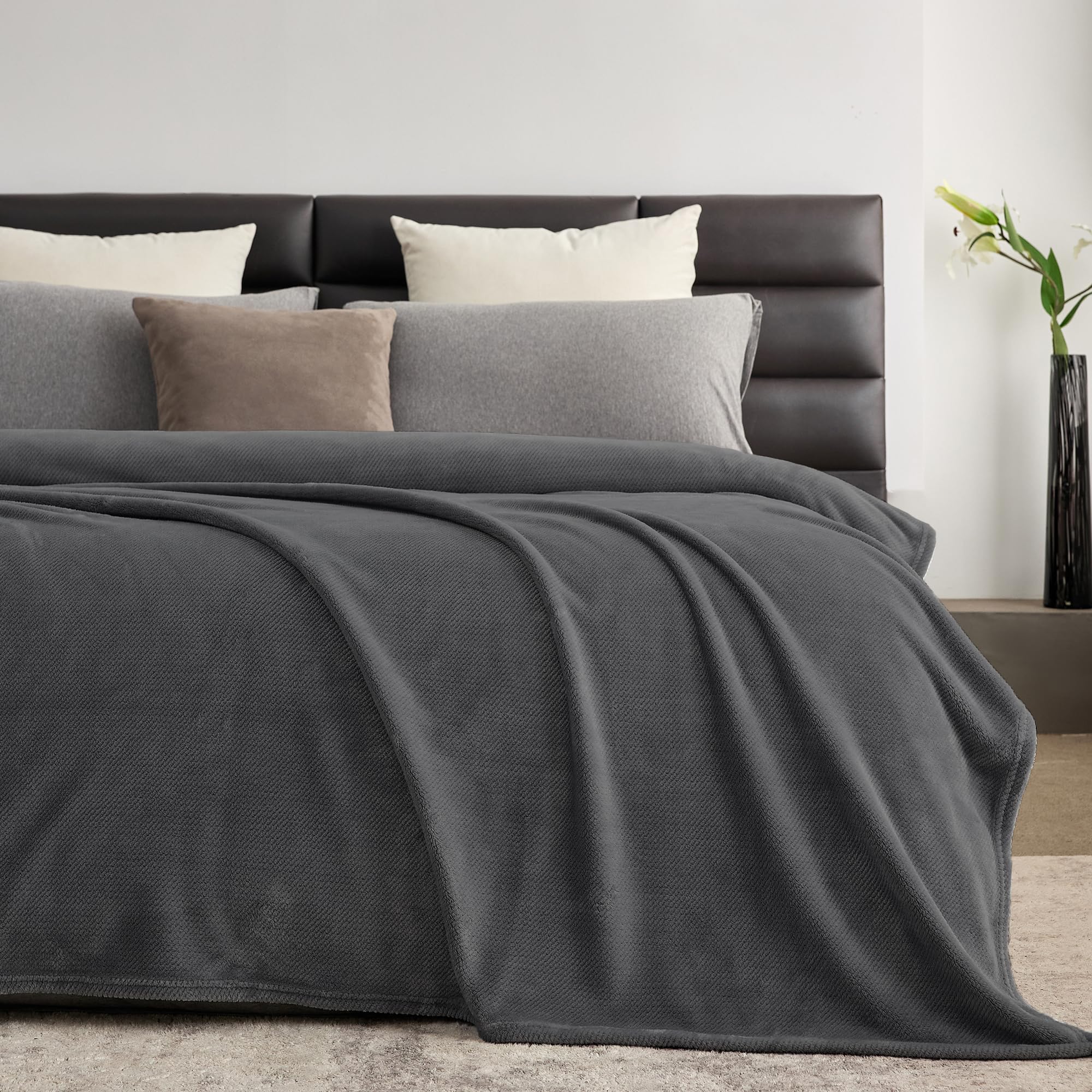 Fleece King Blanket for Couch, Bed, TV, Party, and Gift - 3D Jacquard Decorative Blankets - Cozy Soft Lightweight Fuzzy Flannel Blanket, All Seasons, 90x102 Inches, Dark Grey