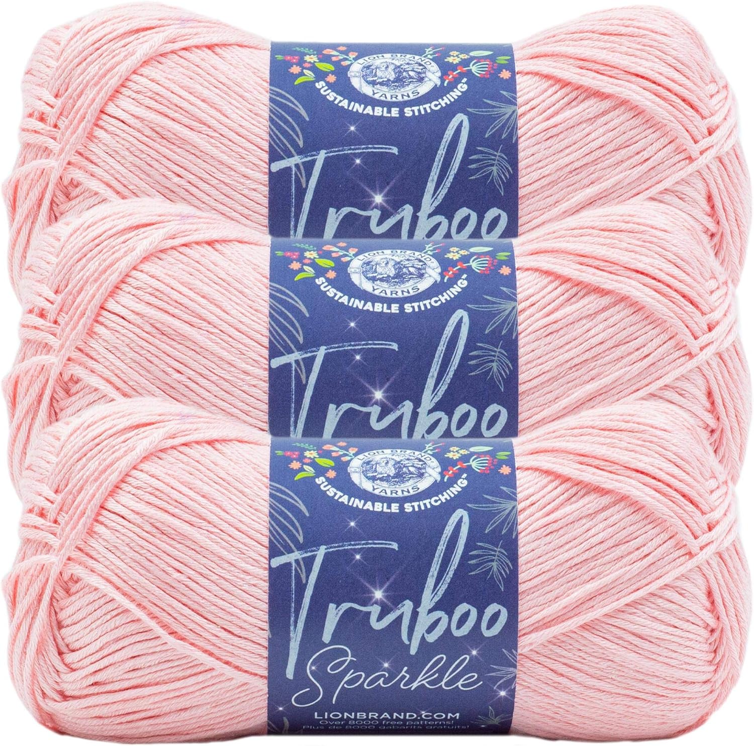 (3 Pack) Lion Brand Yarn 836307X Truboo Sparkle Yarn, Blush
