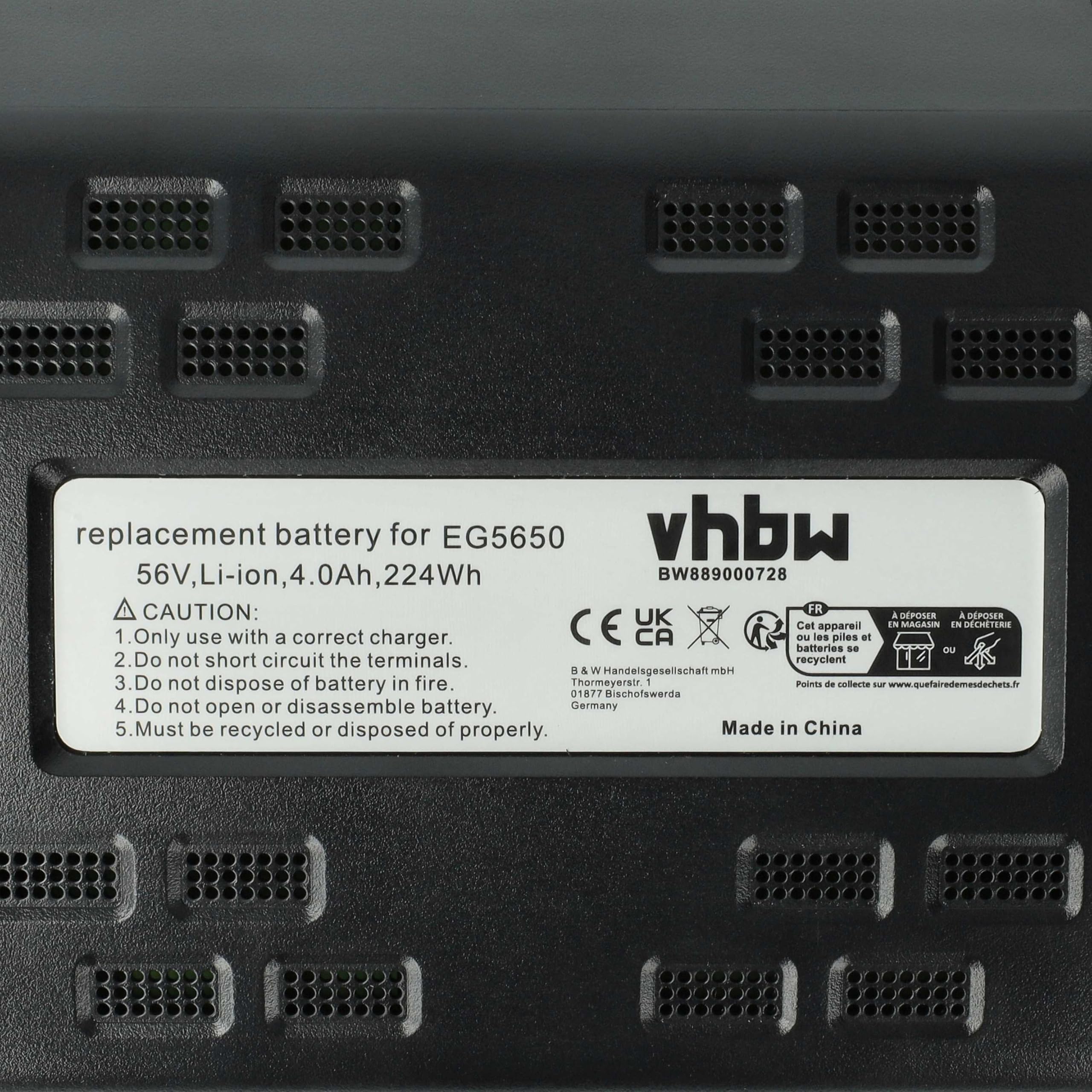vhbw Batería Compatible con Ego LB4803, HTA2000, HT2400, HTX6500, HT65004, LB4800, HT2410, HT2411 cortacésped Herramienta de jardín 4000mAh 56V Li-Ion