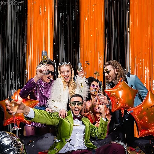 Vista 125 de KatchOn - Telón de fondo de flecos naranja extra grande de 6.4 x 8 pies, paquete de 2 Decoraciones de cumpleaños naranja Telón de fondo