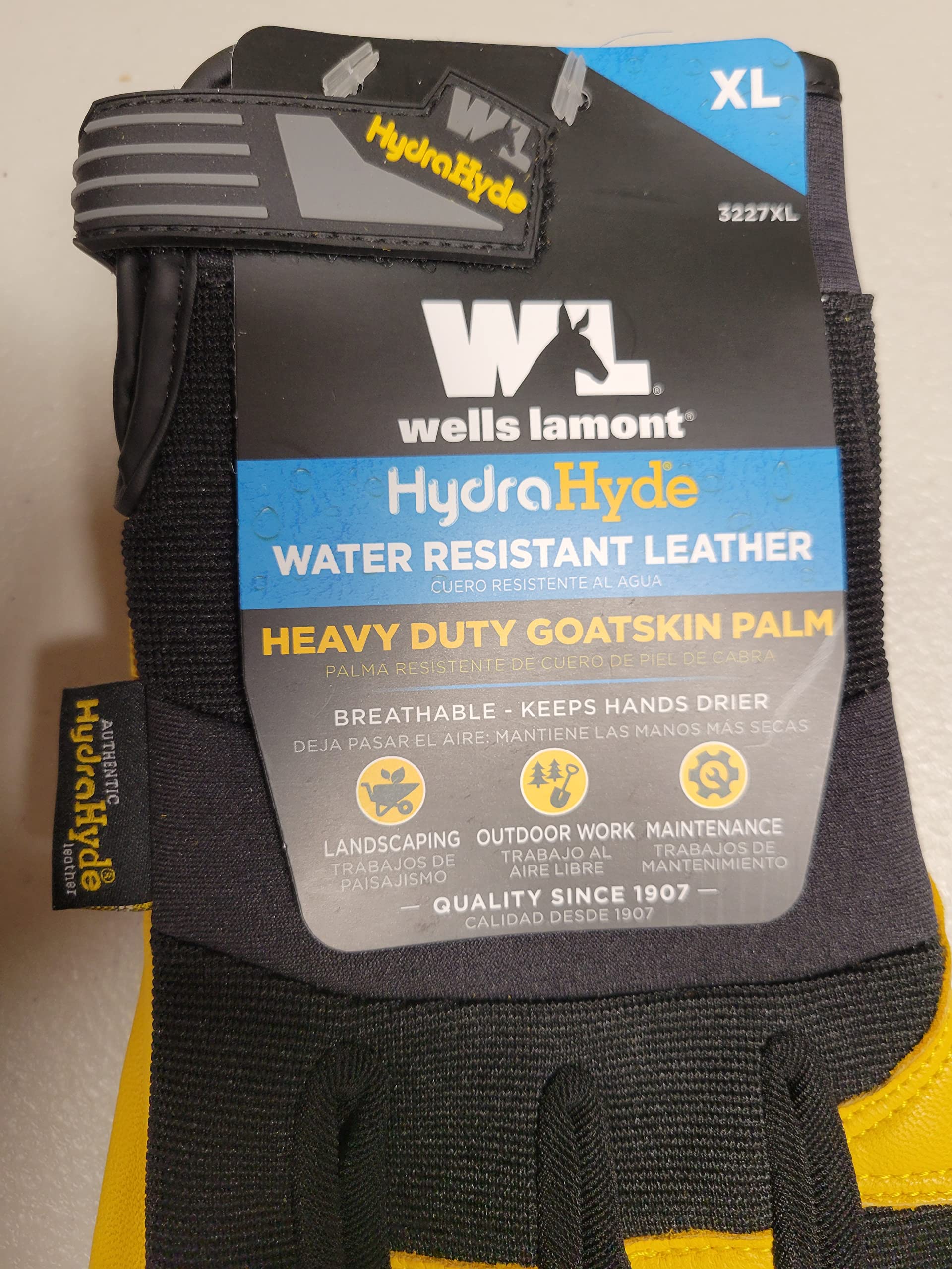 Men's Goat Skin Leather Palm Work Gloves, Water-Resistant HydraHyde, Medium (Wells Lamont 3227) (Extra Large)