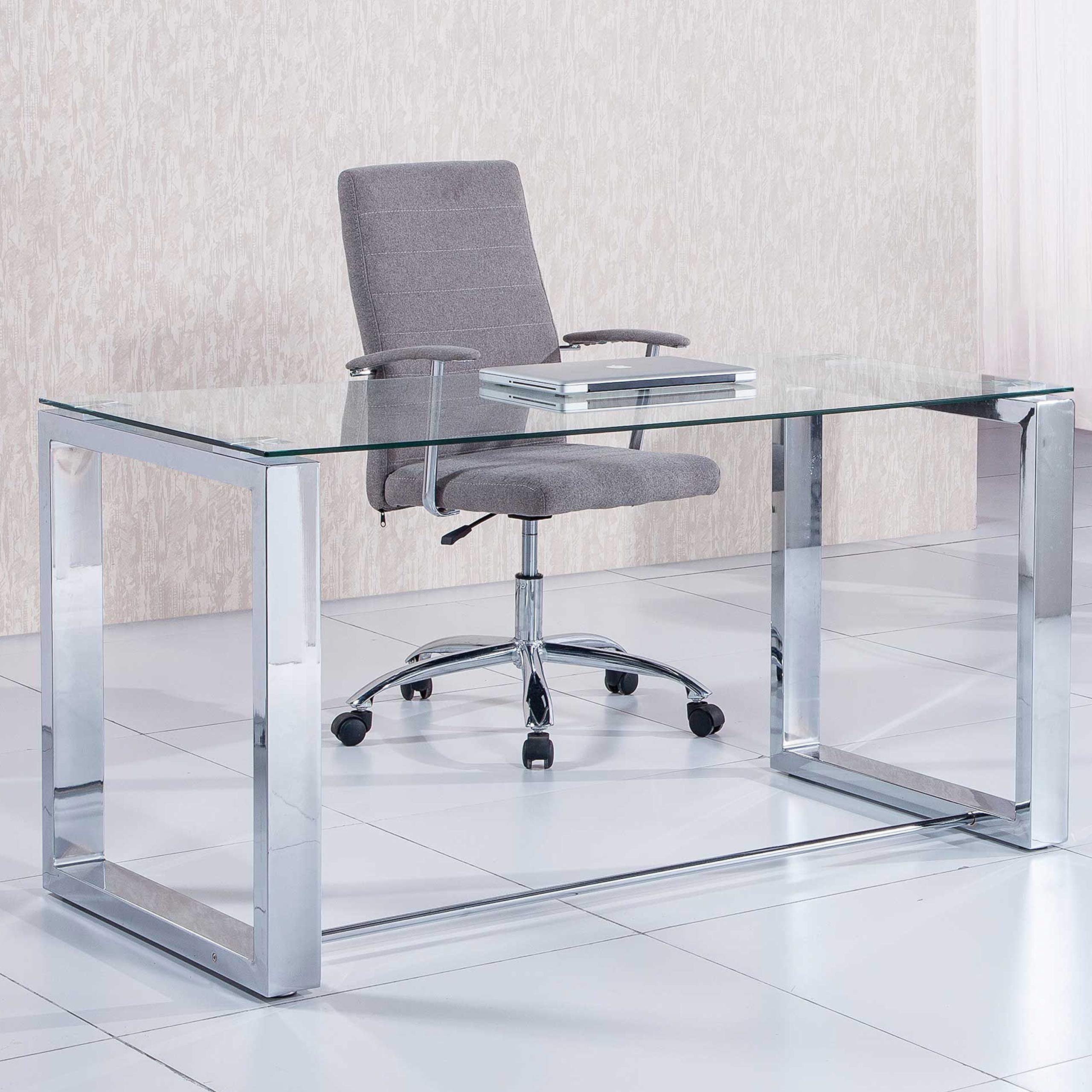 Adec Group Office, Mesa de Estudio, Oficina, Office, Acabado en Cristal y Cromo, Medidas 140 cm (Largo) x 70 cm (Ancho) x 75 cm (Alto)