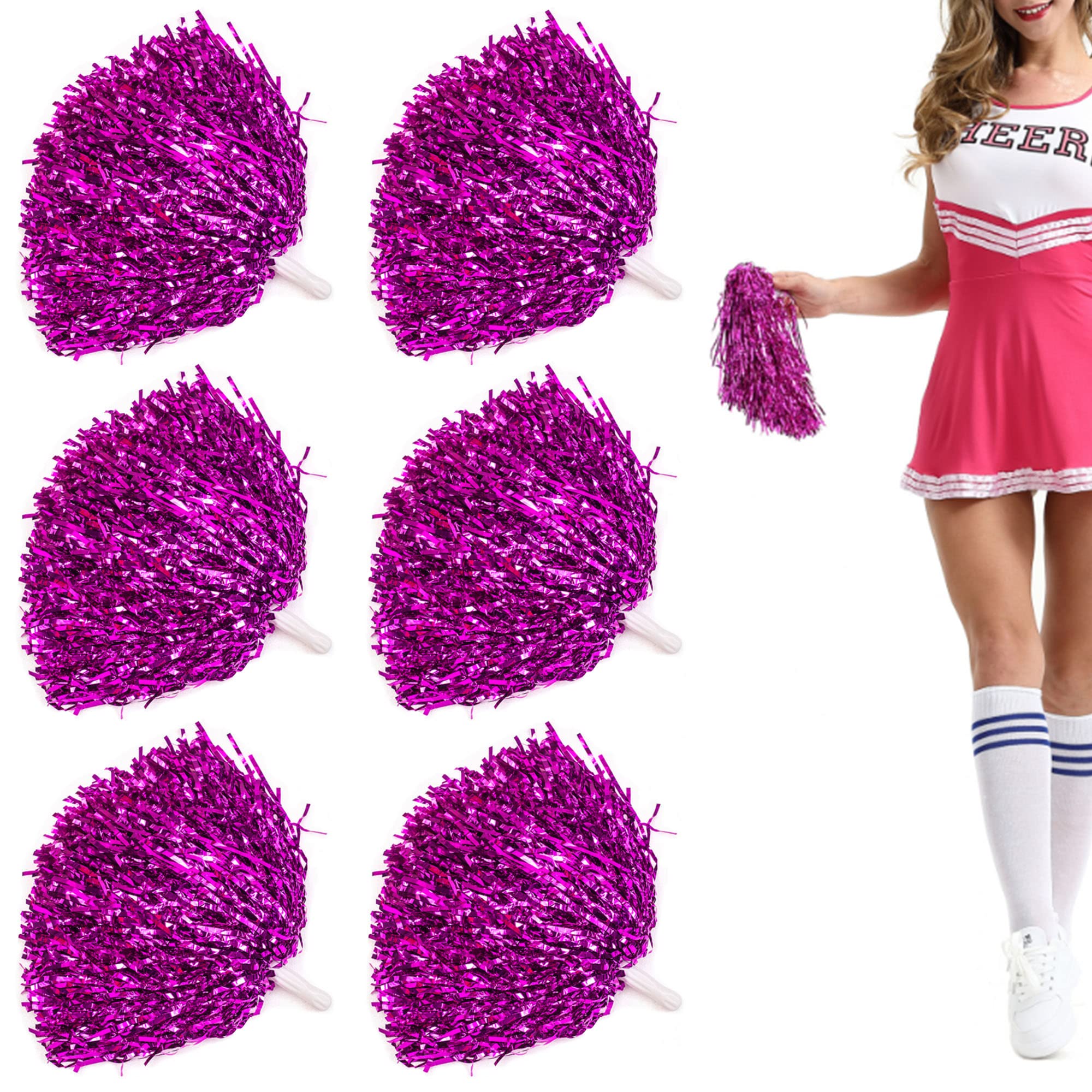 Niuhong 6 PCS Cheer Leader Poms Animadora Poms Accesorios Porristas Pom Bright Metallic Cheers Ball Squad Cheer Farben Pompons Poms Hand Flower Spirit Cheering Pom Colours Sports Games Team — view 12