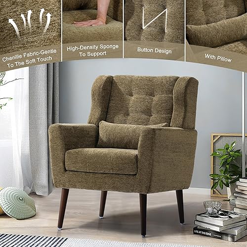 Miniatura 4 de INMOZATA Silla decorativa de mediados de siglo de felpilla tapizada moderna, para sala de estar, lectura, sala de estar, con cojín de cintura,