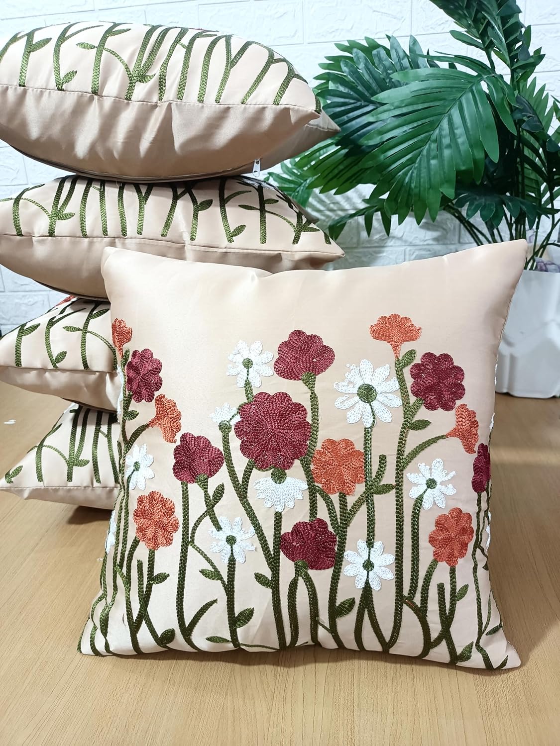 LOFEY Cushion Cover Set, 5 Pack, 16×16 Inches, Satin, Multic…