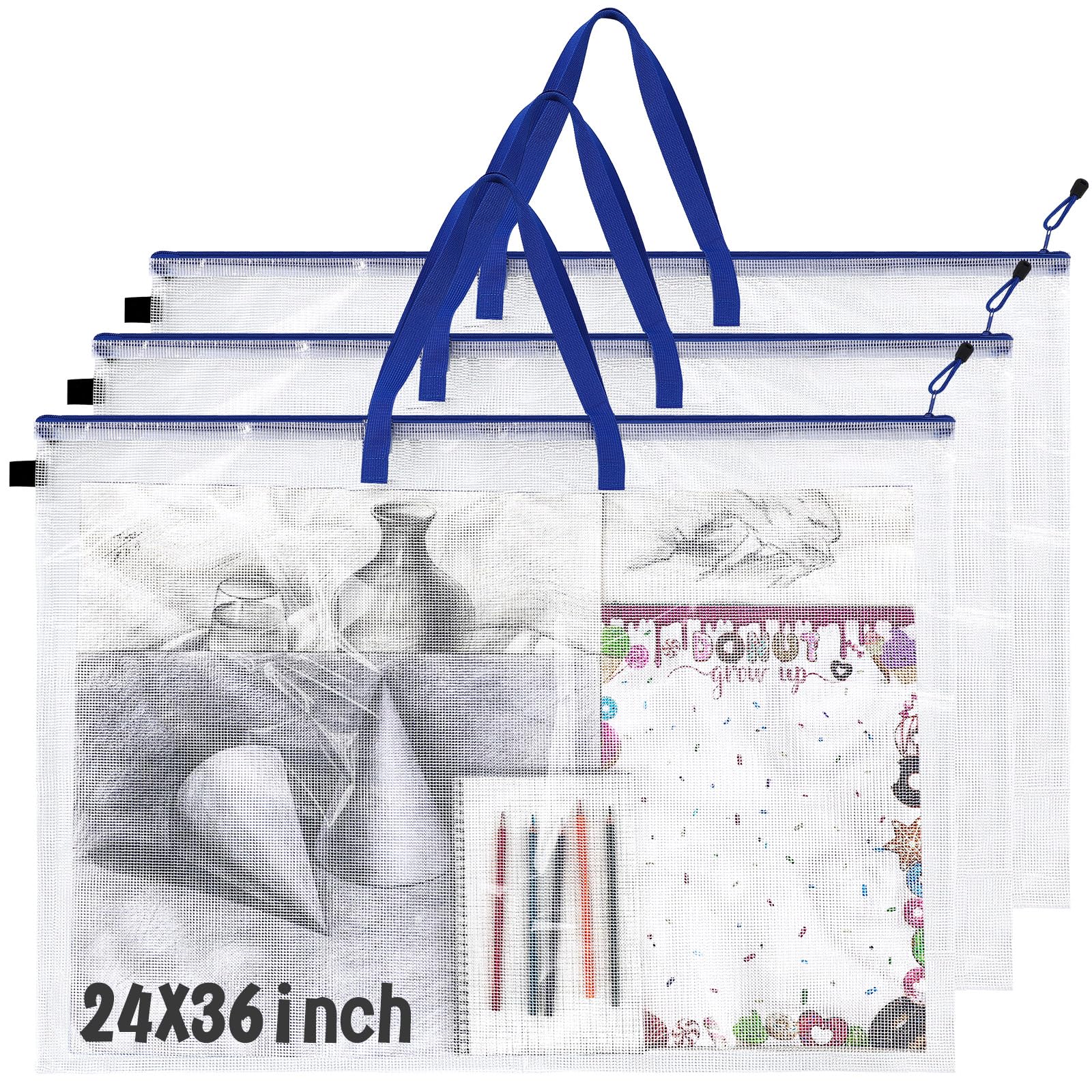 Cunno 3 Pieces Art Portfolio Case 24 x 36 Inch Large Art Storage Bag Portfolio Case Poster Storage Bag with Zipper and Handle Clear Organizer Folder