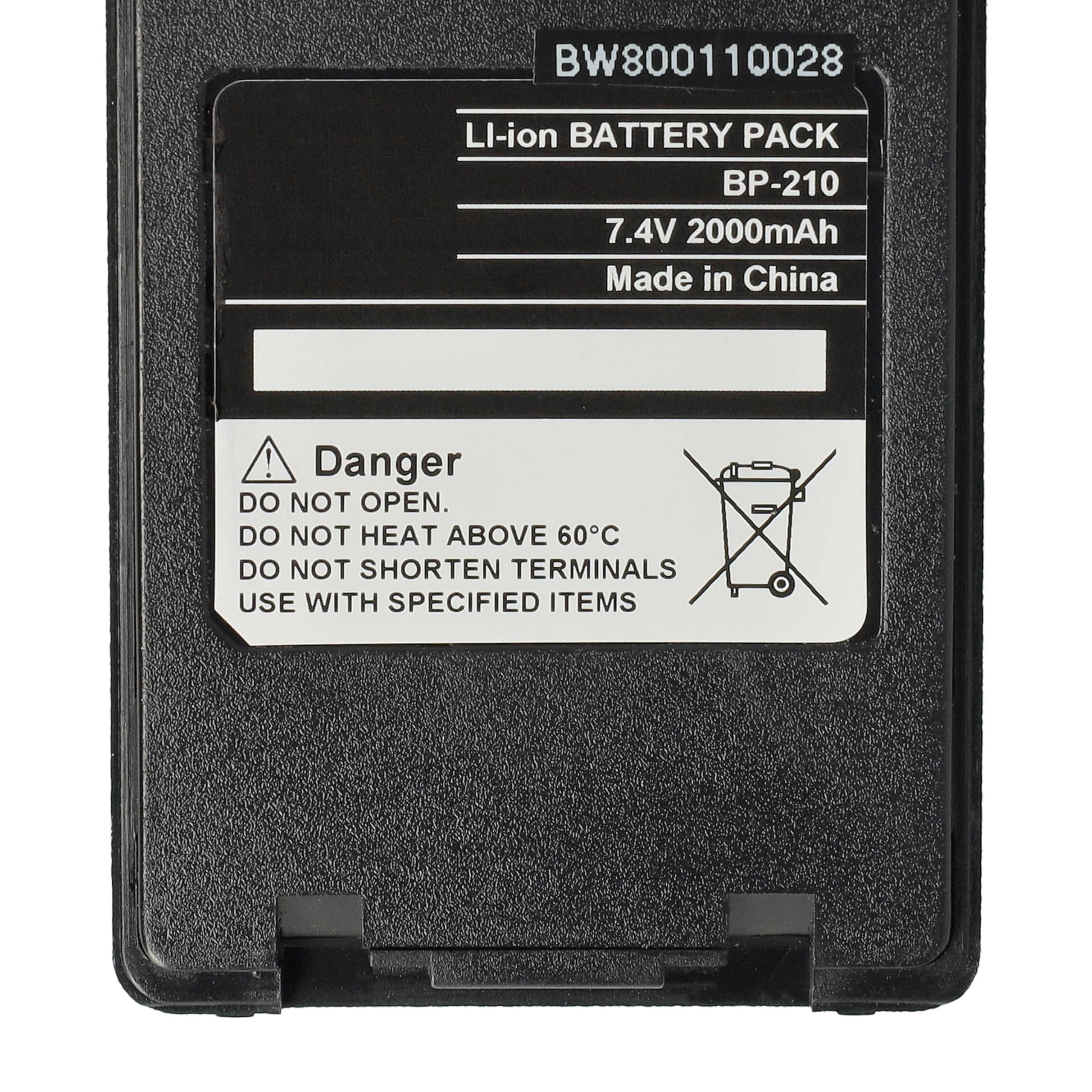 vhbw 2 x akumulator zamienny do Icom BP-222N, BP-222, BP-211N, BP-211 do krótkofalówki, Walkie Talkie (2000 mAh, 7,4 V, litowo-jonowy) + klips do paska