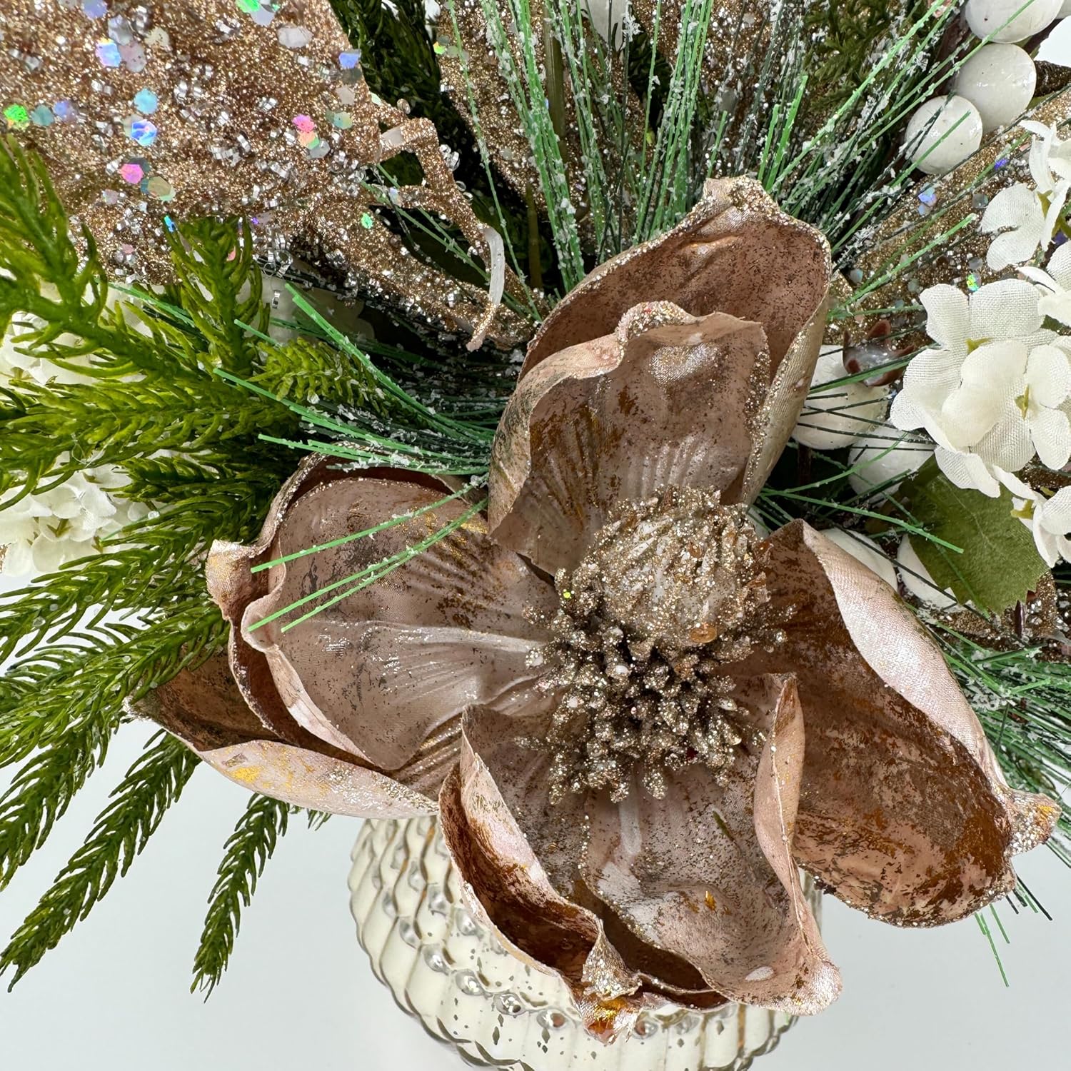 Sparkling Season - Holiday Florals, Large-Size Faux Floral Arrangement, Premium Artificial Indoor Flower Display with Beautiful Blooms and Foliage - Artificial Plants & Flowers