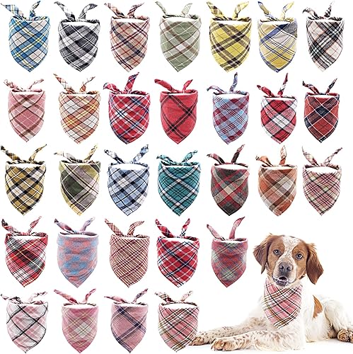 JpGdn Paquete de 100 unidades de bandana para perros pequeños, a cuadros, grandes para mascotas, pañuelo triangular, bufandas con patrón aleatorio