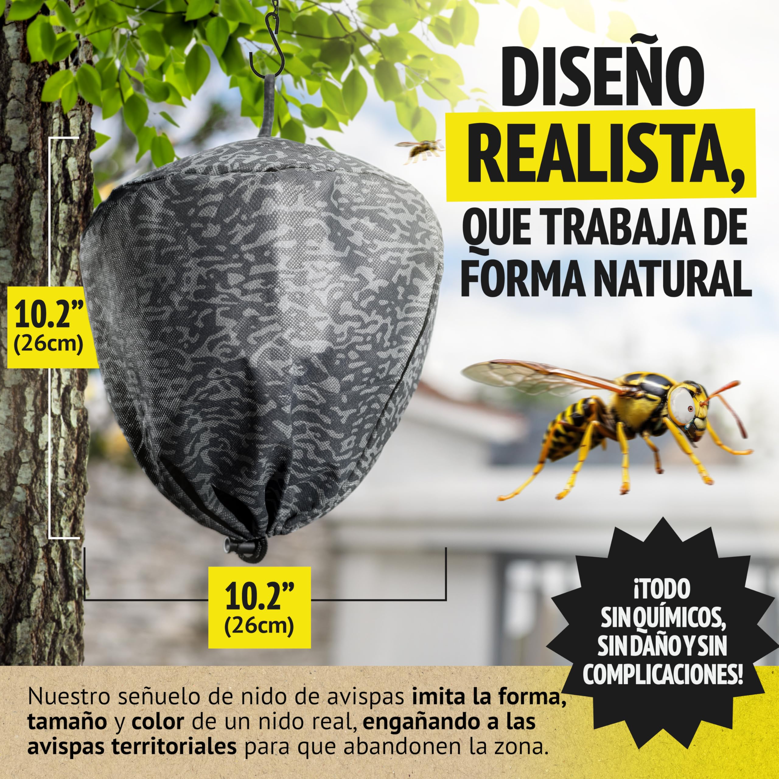 Waspinator Ahuyentador de Avispas - 2 Pack, Repelente Natural para Colgar en Jardín y Patio, Señuelo de Nido Impermeable y Resistente a Todo Clima, Repelente Natural de Avispones